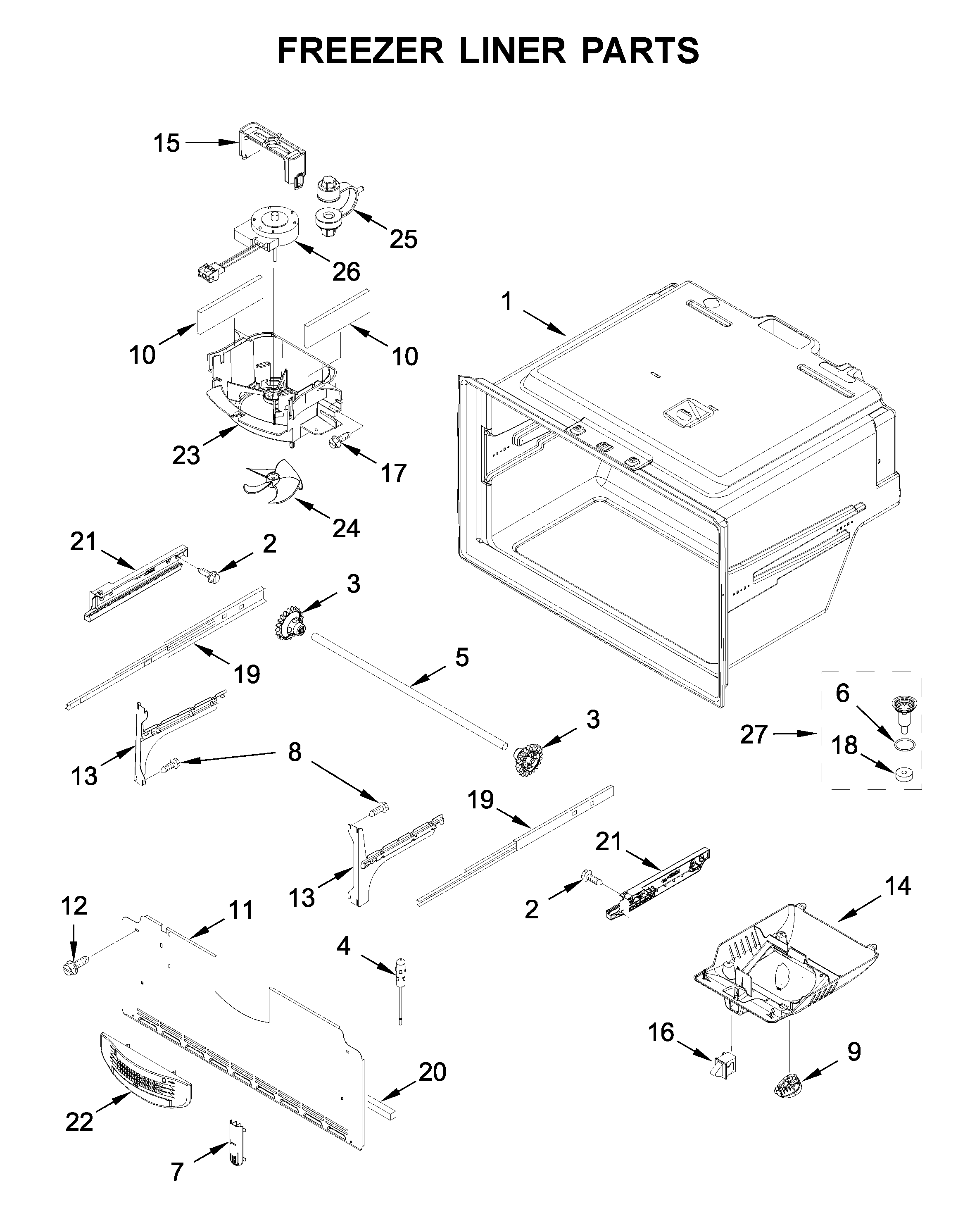 Maytag MFI2269FRB01 freezer liner parts diagram