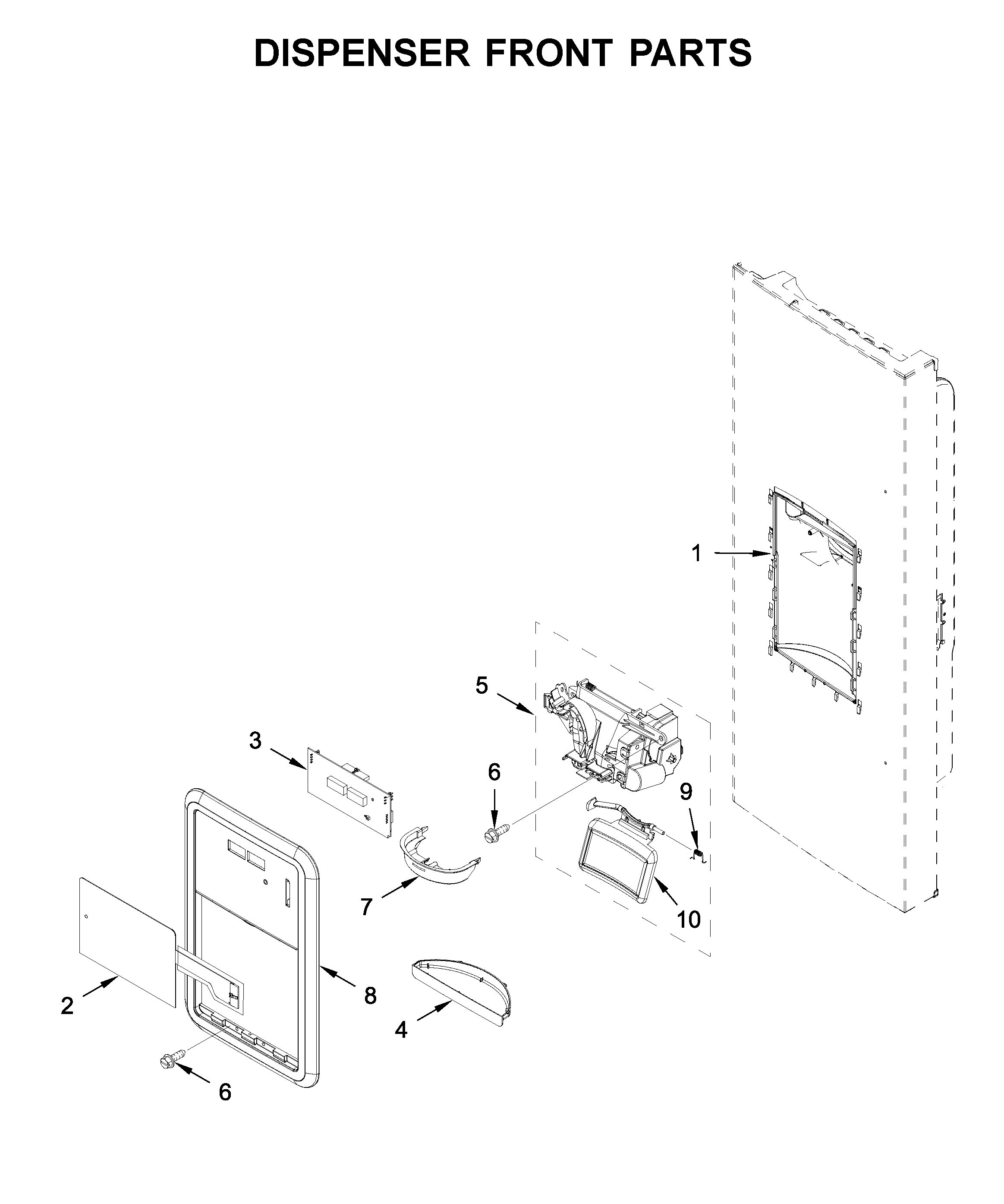 Maytag MFI2269FRB01 dispenser front parts diagram