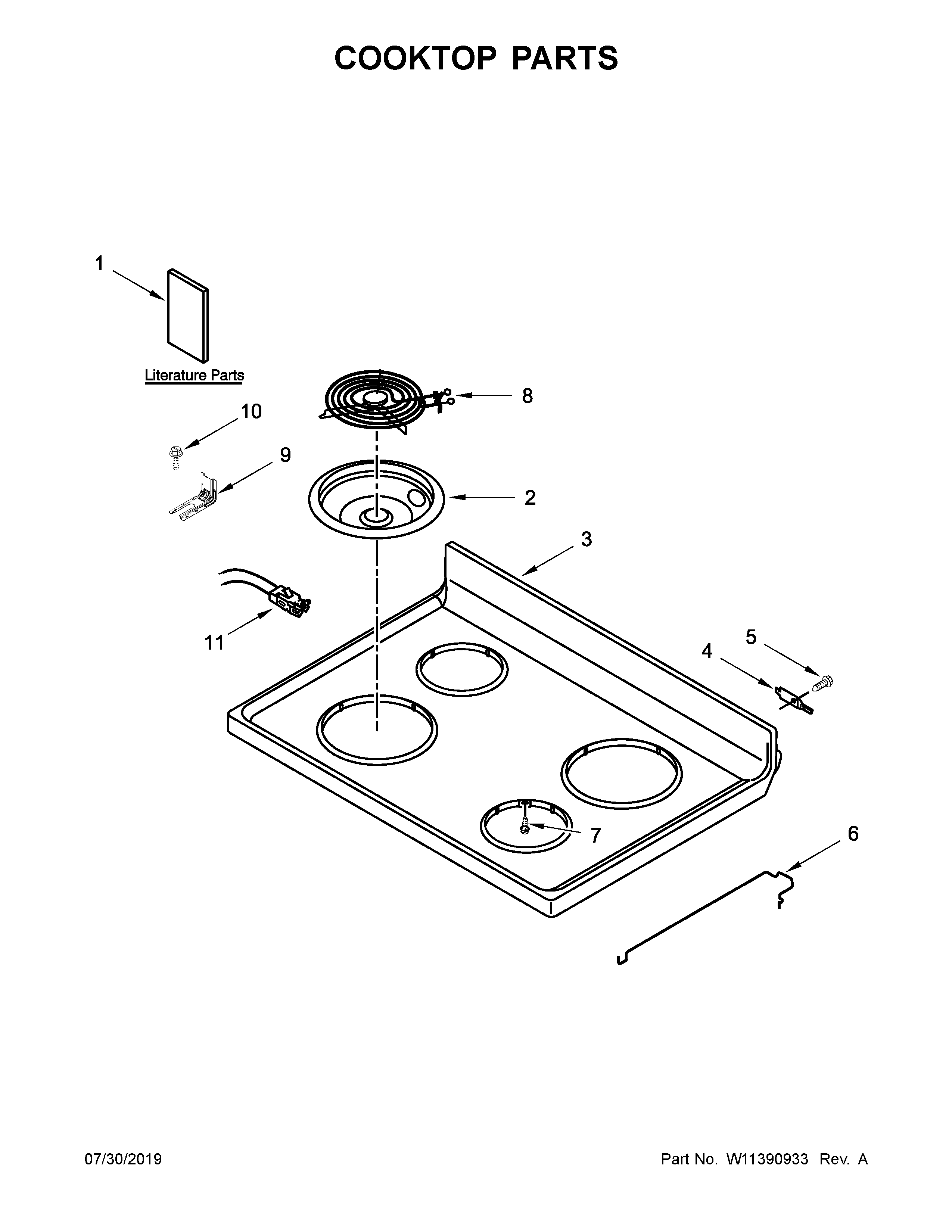 Whirlpool WFC150M0EB4 cooktop parts diagram