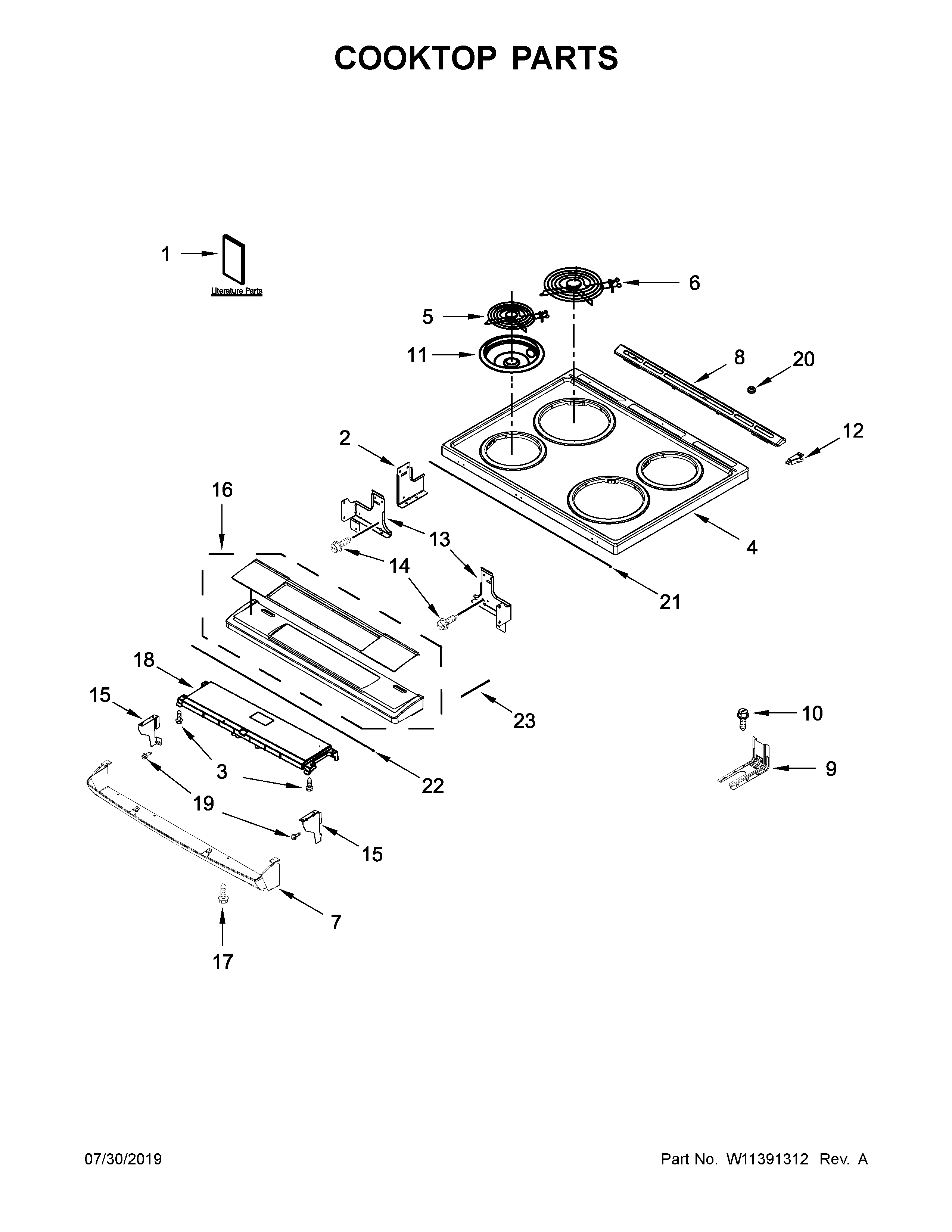 Whirlpool WEC310S0FW4 cooktop parts diagram
