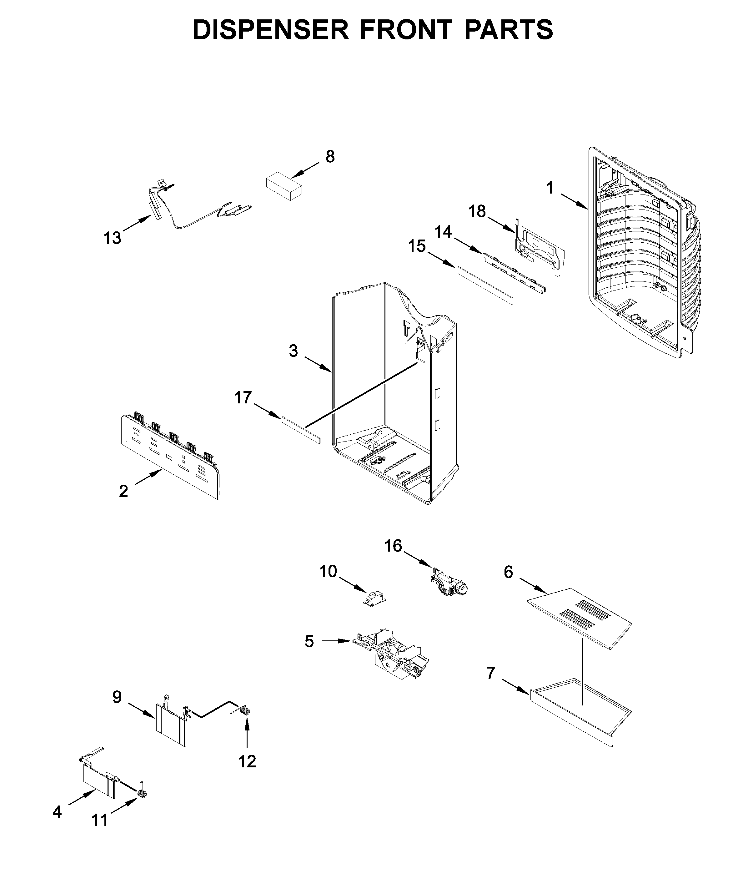 Jenn-Air JFFCC72EFS03 dispenser front parts diagram