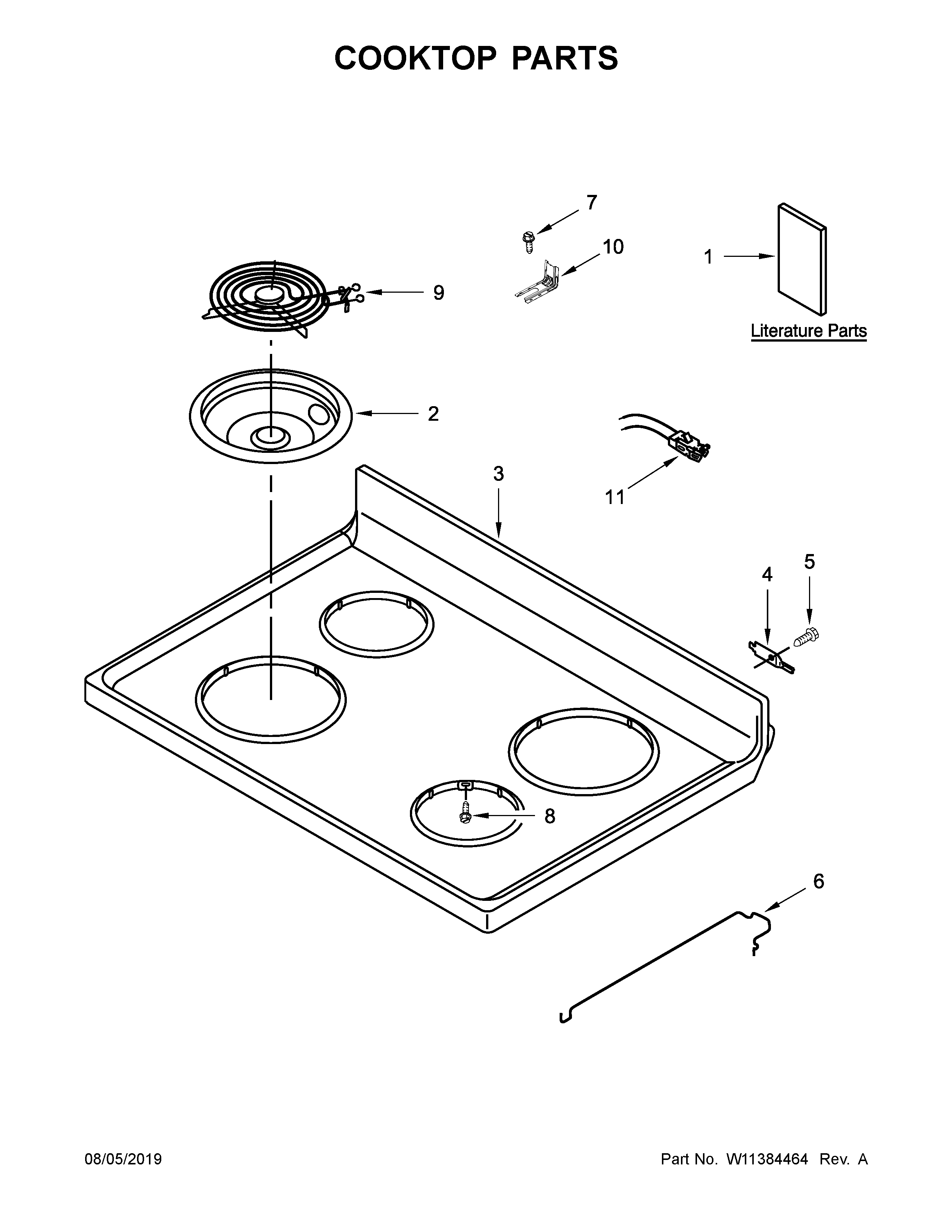 Amana YACR4503SFW4 cooktop parts diagram