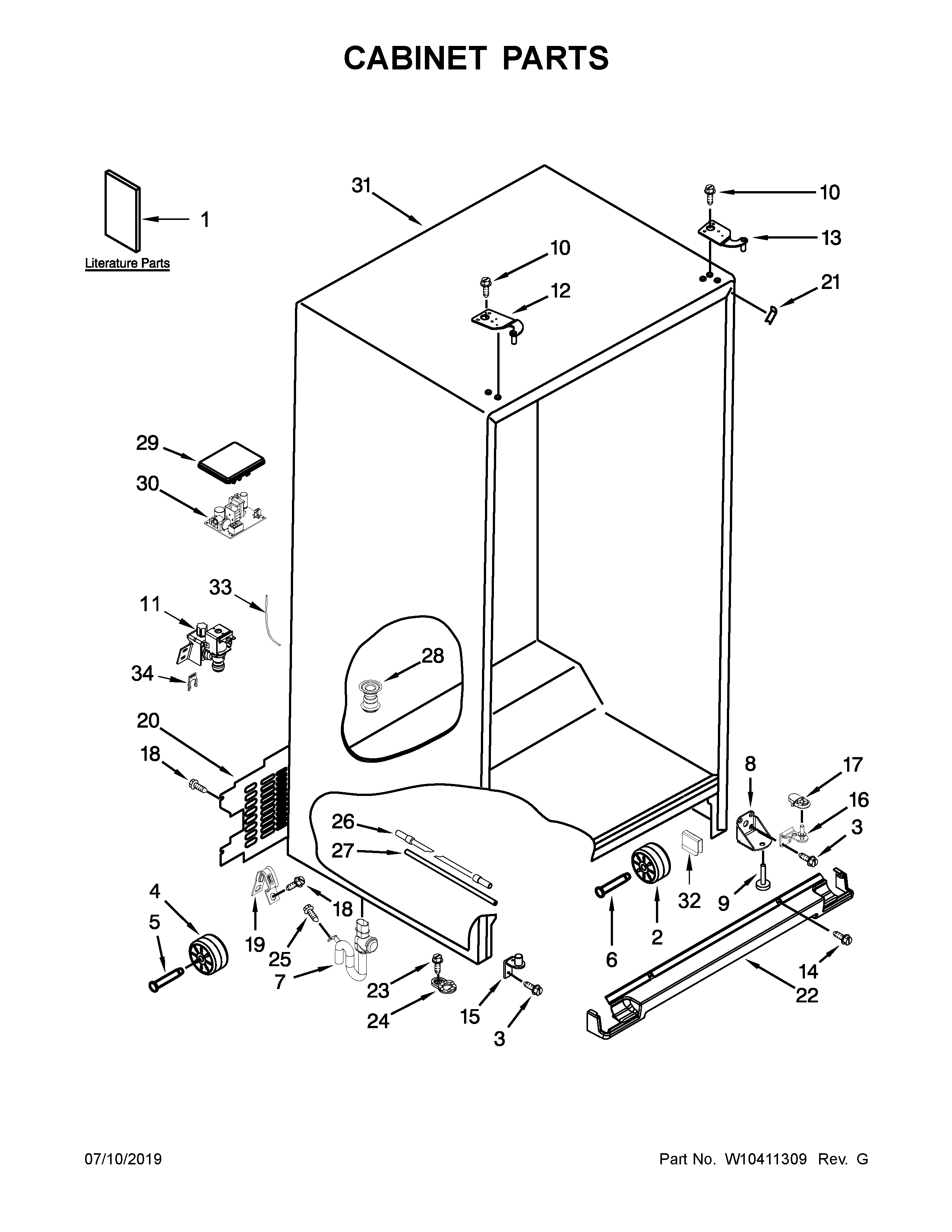 Whirlpool WSF26C3EXY01 cabinet parts diagram