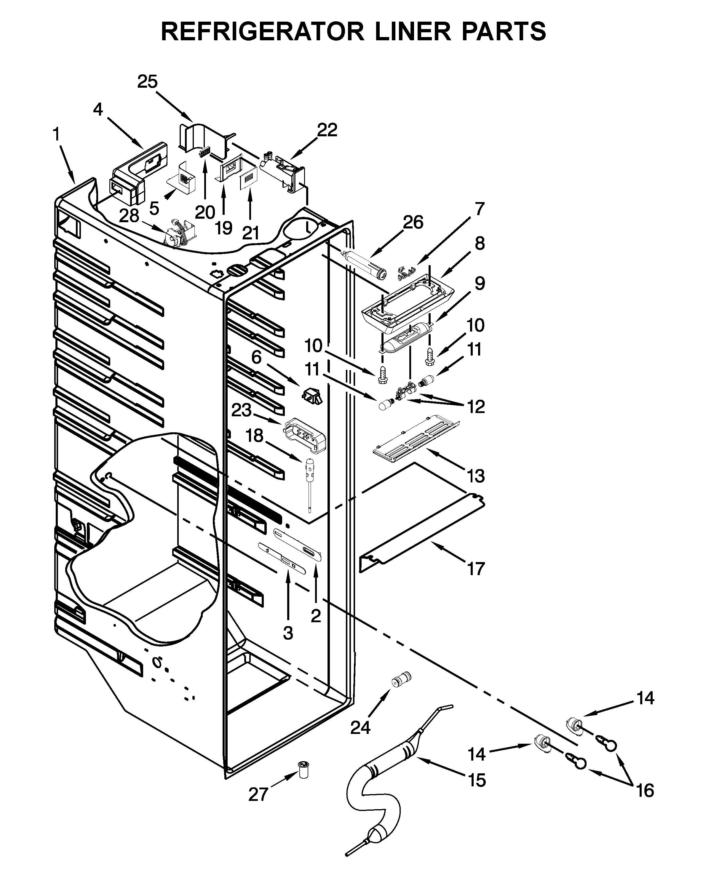 Whirlpool WSF26C3EXY01 refrigerator liner parts diagram