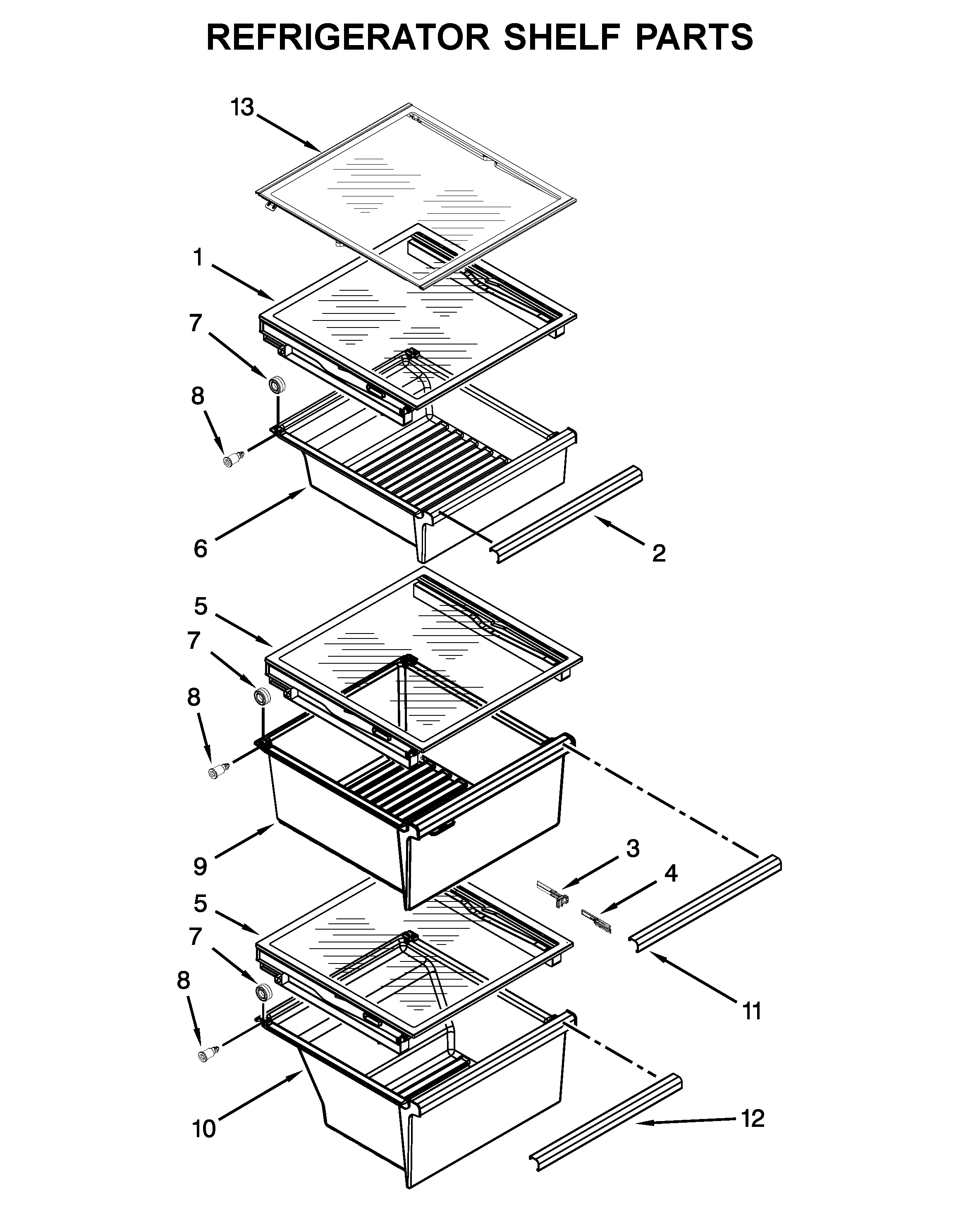 Whirlpool WSF26C3EXY01 refrigerator shelf parts diagram