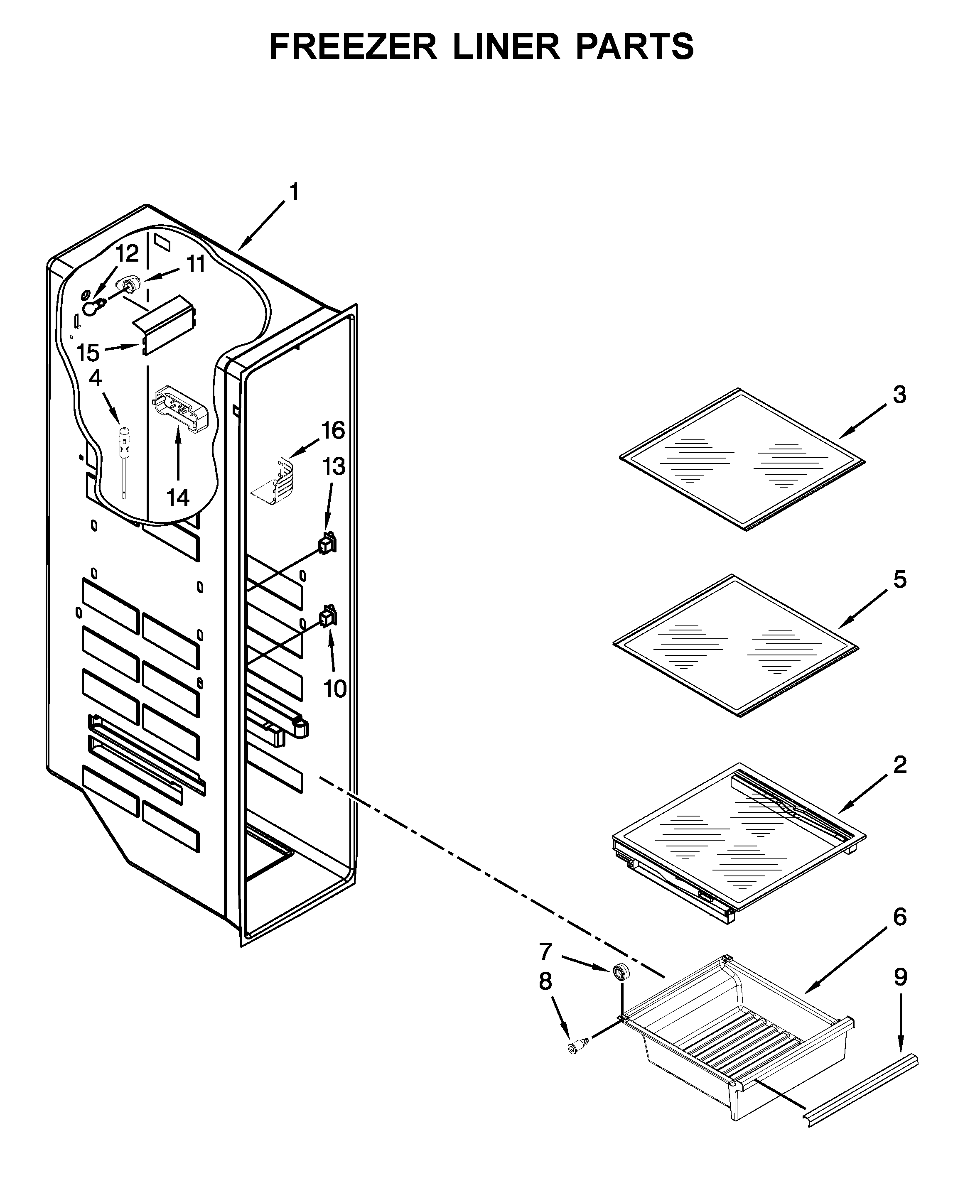 Whirlpool WSF26C3EXY01 freezer liner parts diagram