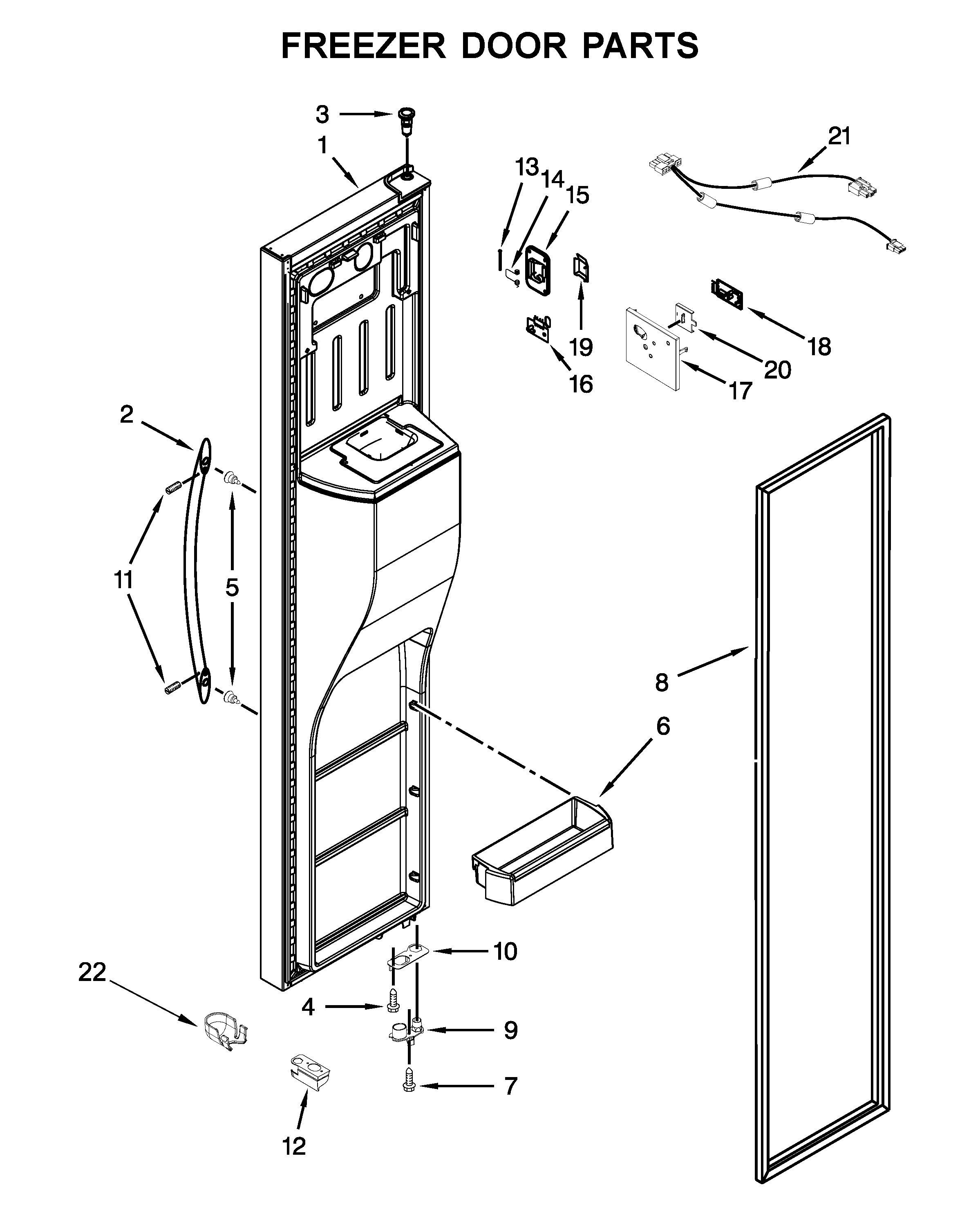 Whirlpool WSF26C3EXY01 freezer door parts diagram