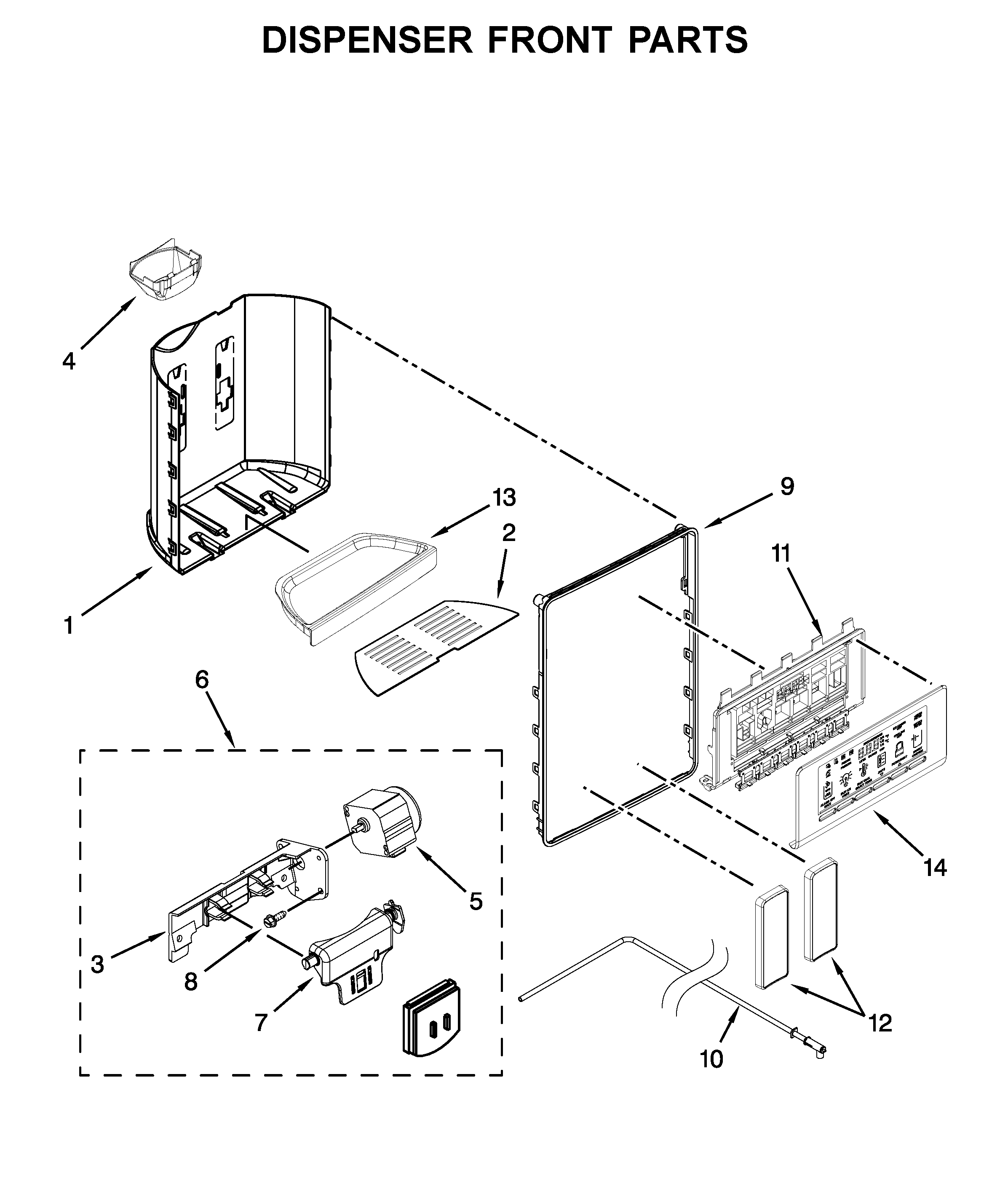 Whirlpool WSF26C3EXY01 dispenser front parts diagram