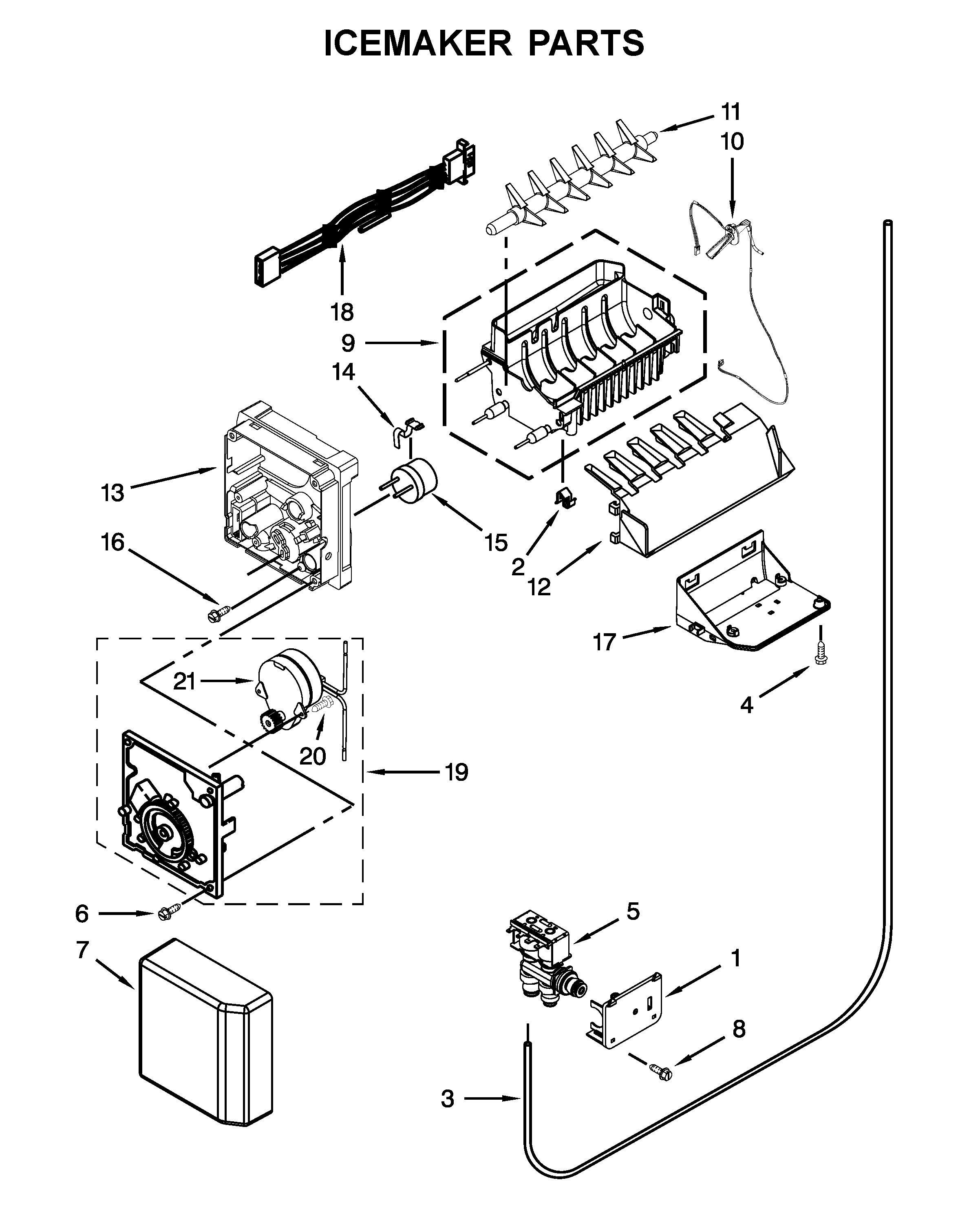 Whirlpool WSF26C3EXY01 icemaker parts diagram