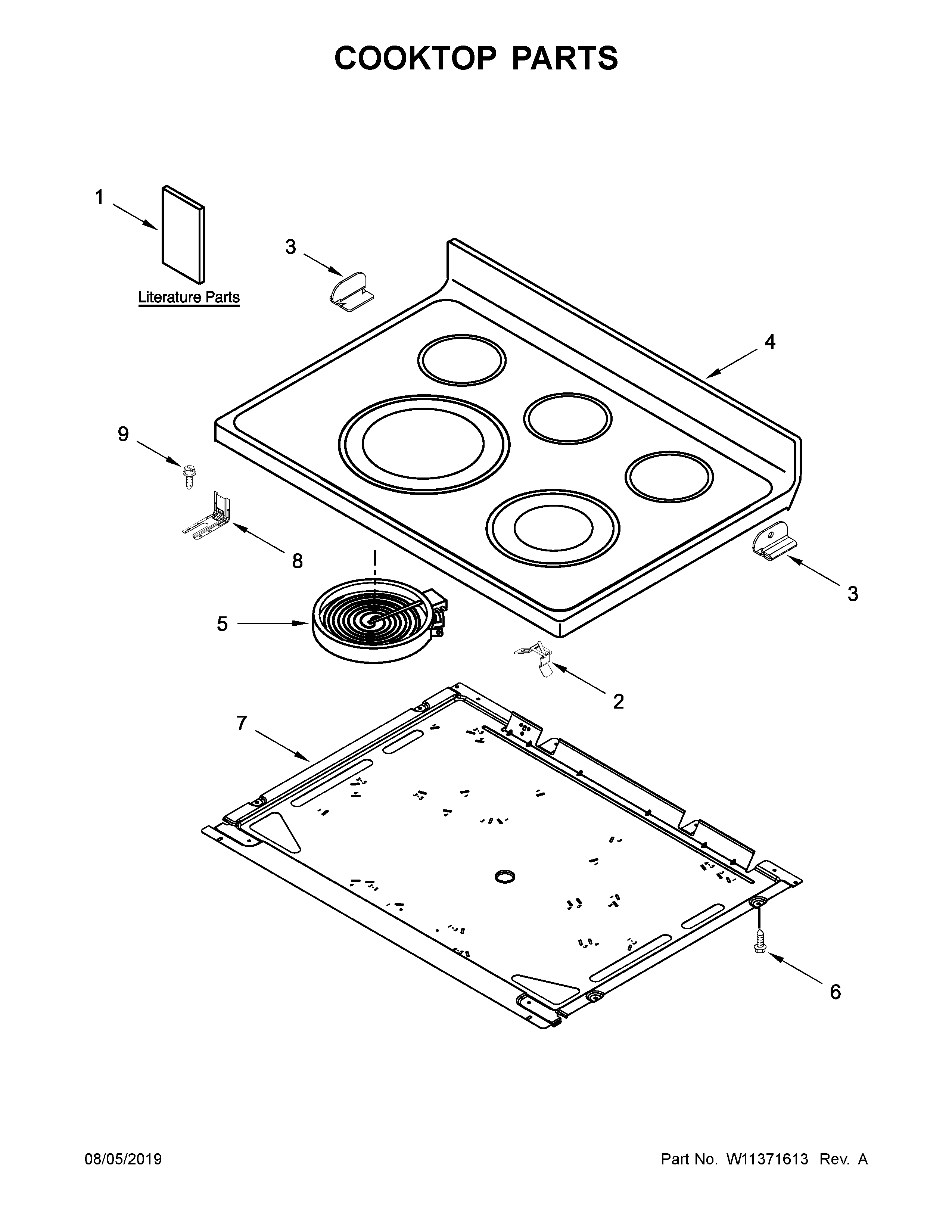 Whirlpool YWFE775H0HB1 cooktop parts diagram