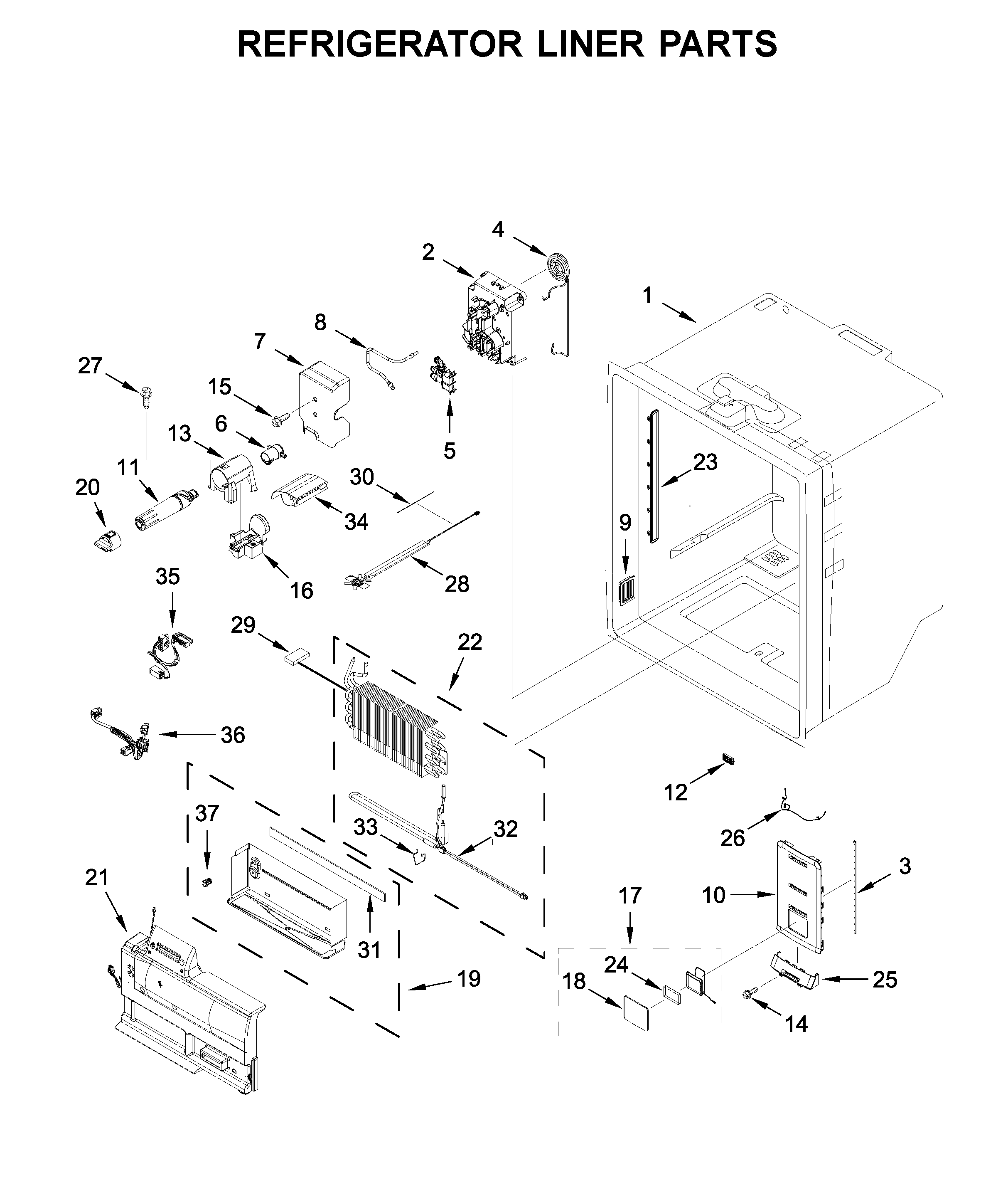 Jenn-Air JFFCC72EHL01 refrigerator liner parts diagram
