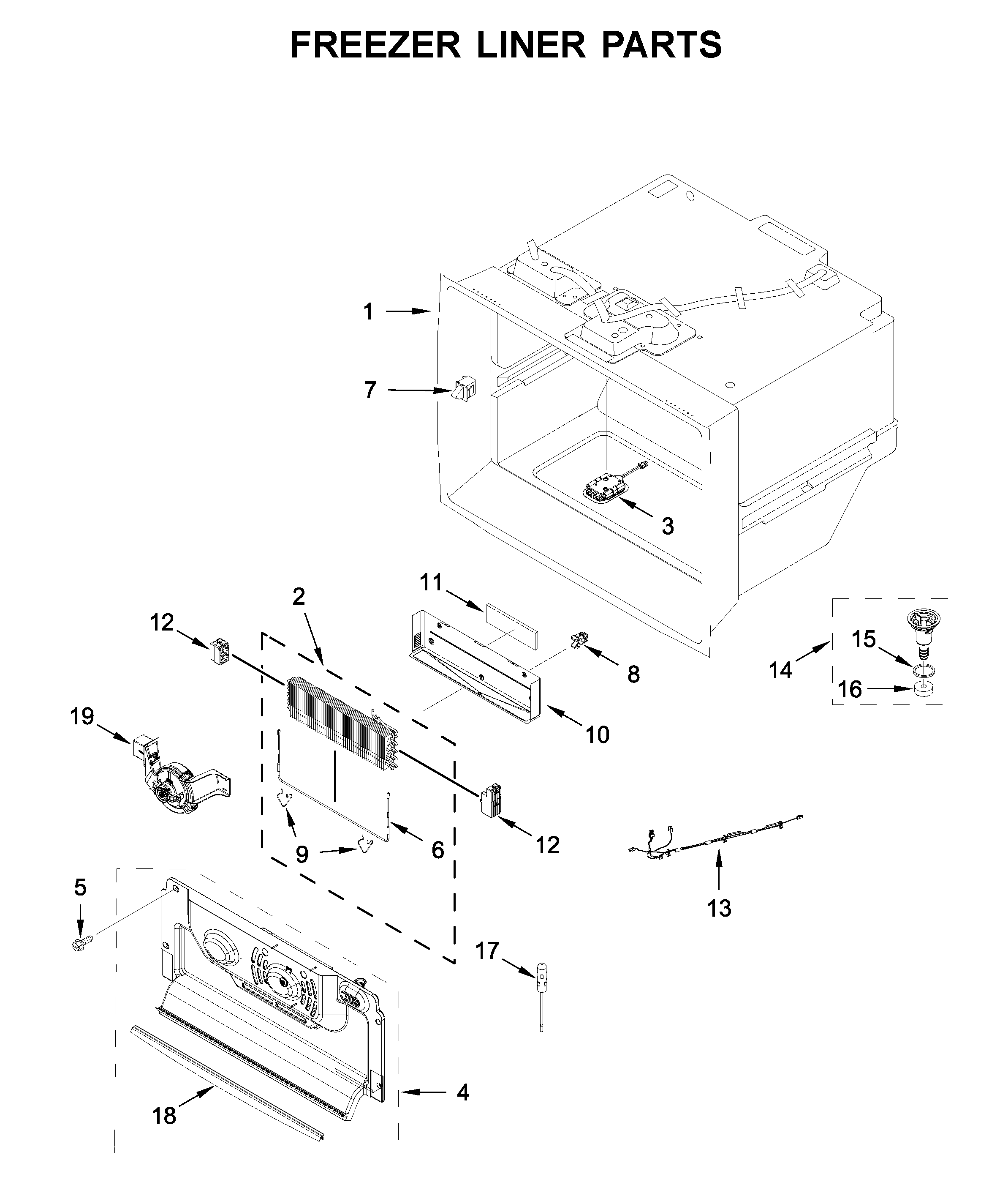 Jenn-Air JFFCC72EHL01 freezer liner parts diagram