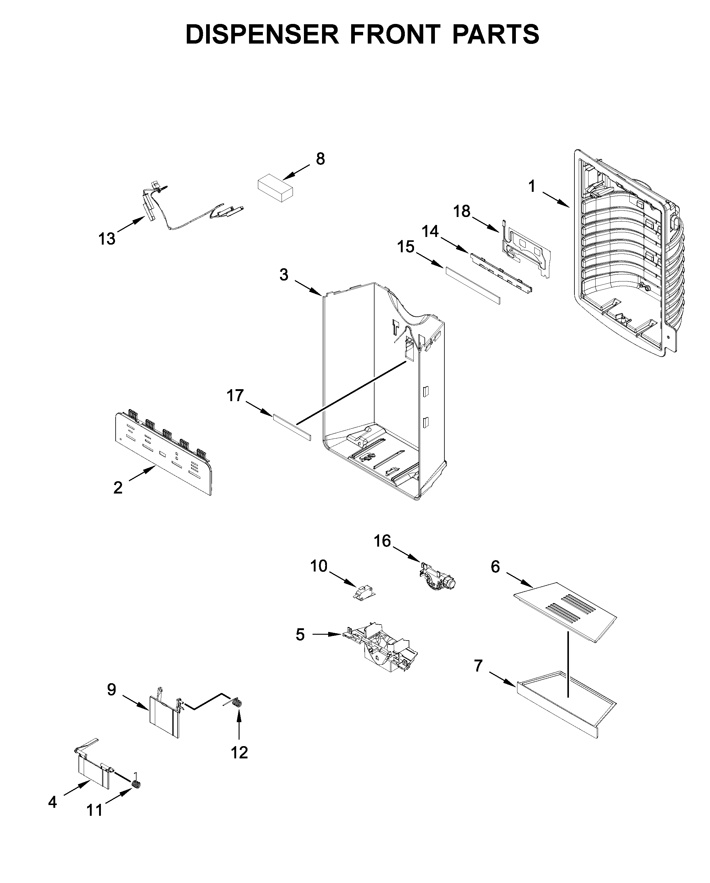 Jenn-Air JFFCC72EHL01 dispenser front parts diagram