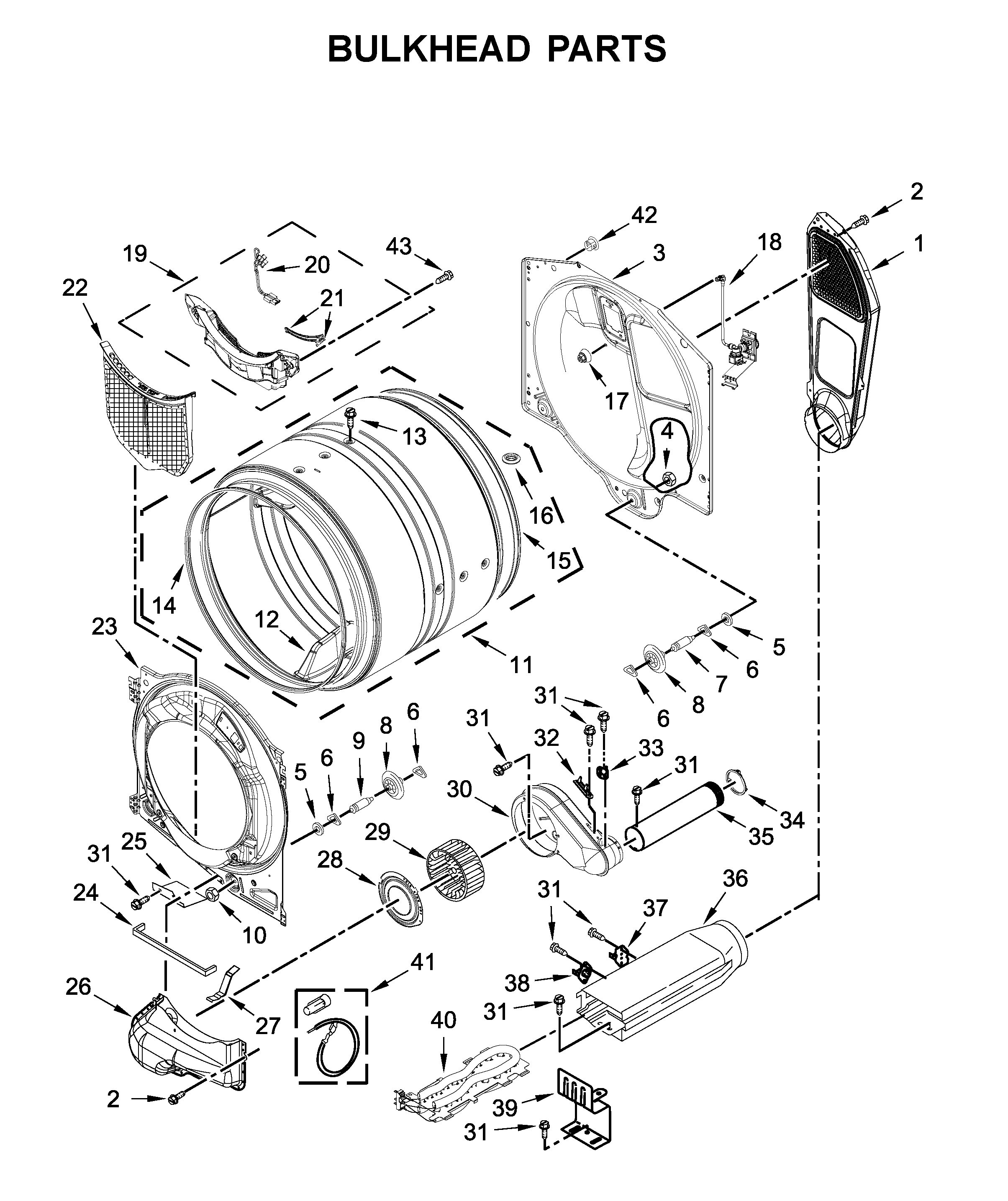 Maytag YMED6630HC1 bulkhead parts diagram
