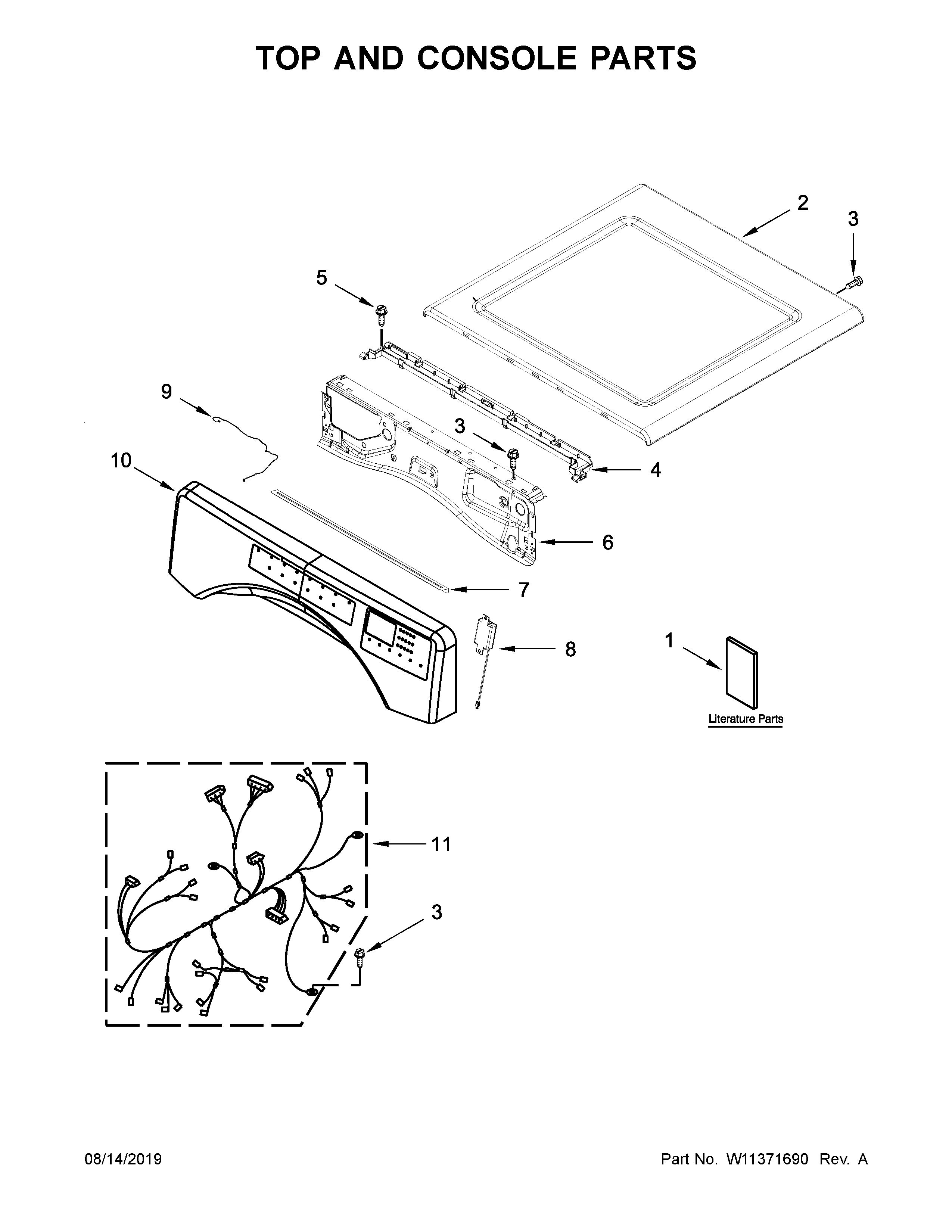Inglis YIED5900HW1 top and console parts diagram