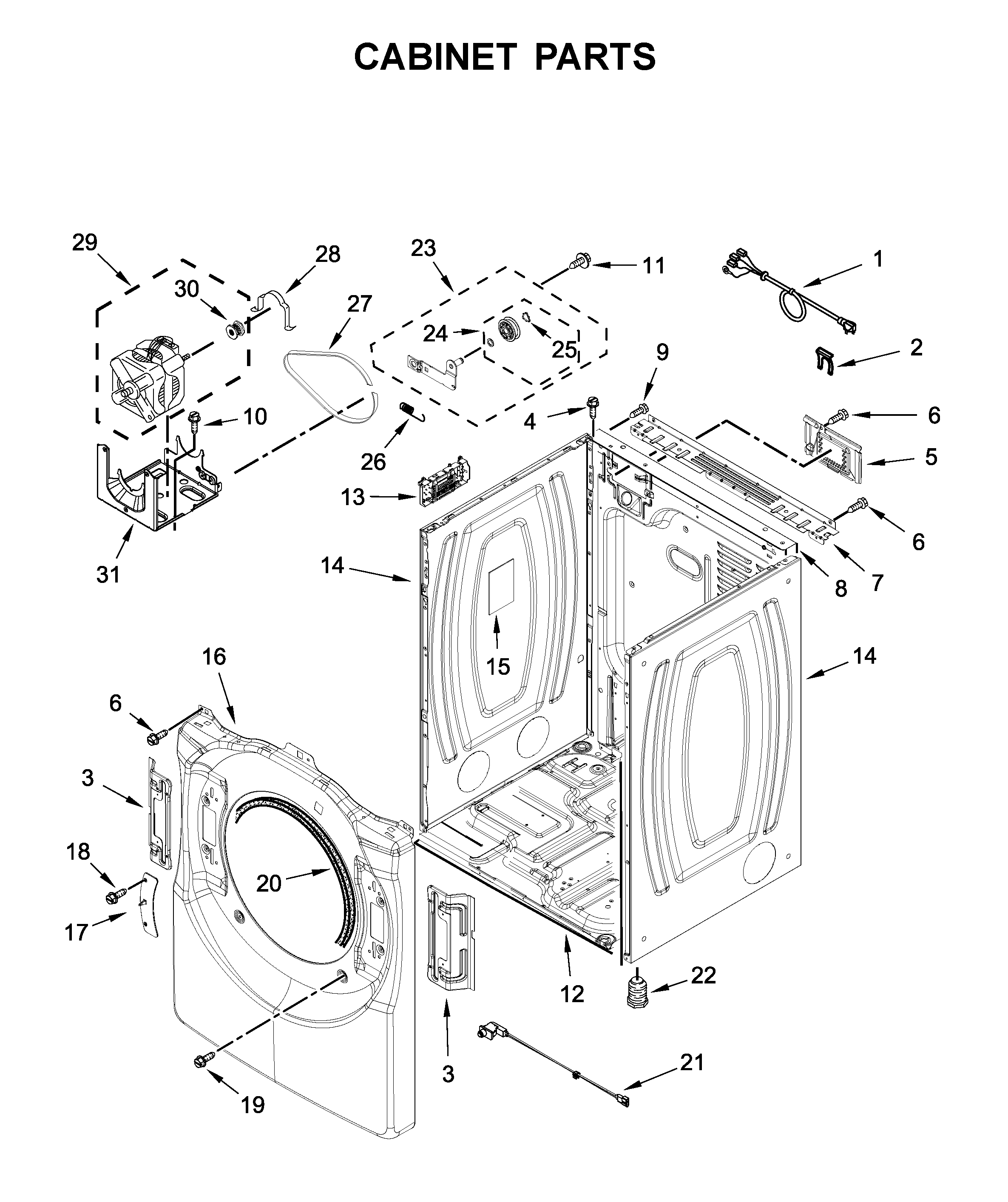 Inglis YIED5900HW1 cabinet parts diagram