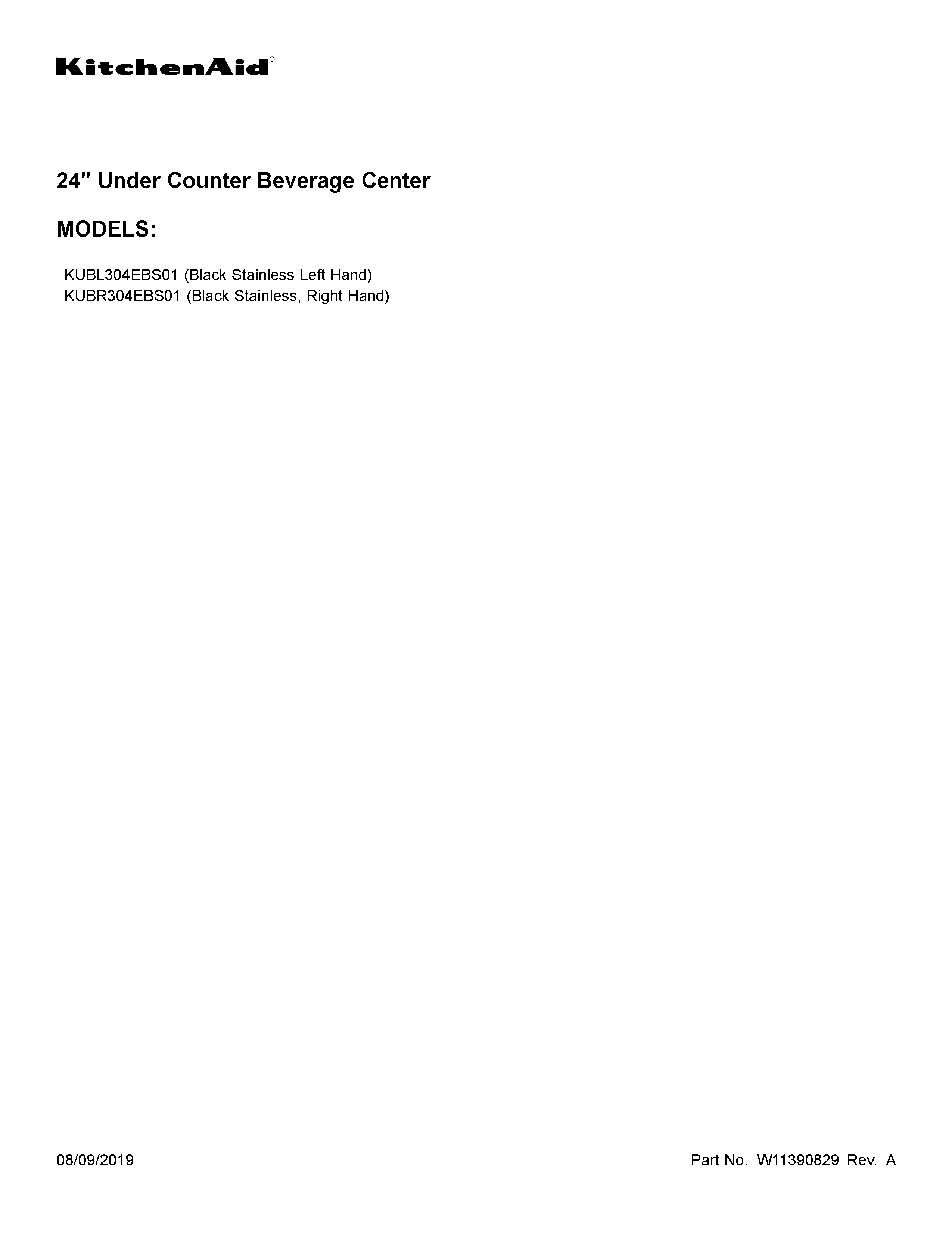 KitchenAid KUBR304EBS01 cover sheet diagram