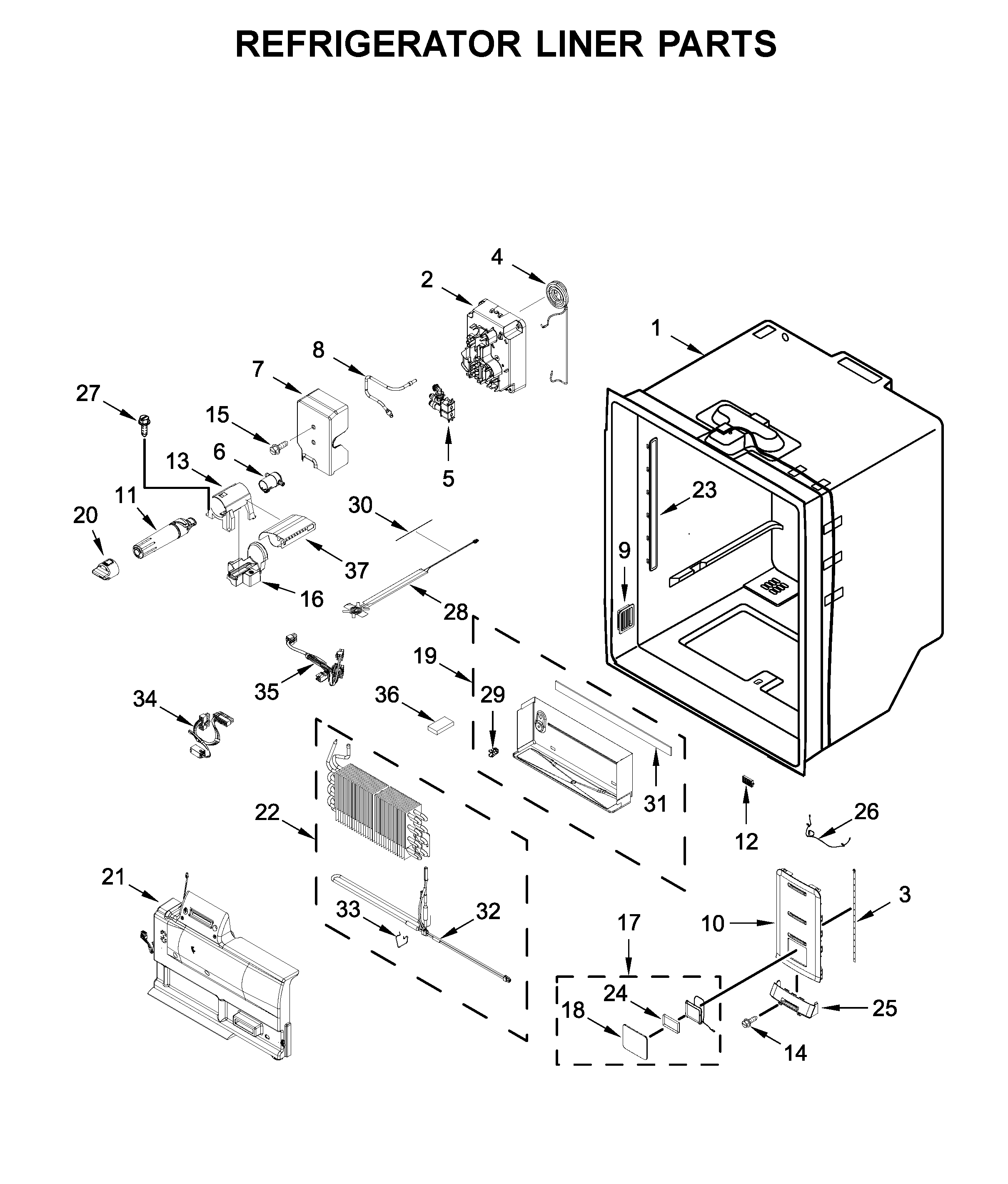 Jenn-Air JFFCC72EFP02 refrigerator liner parts diagram