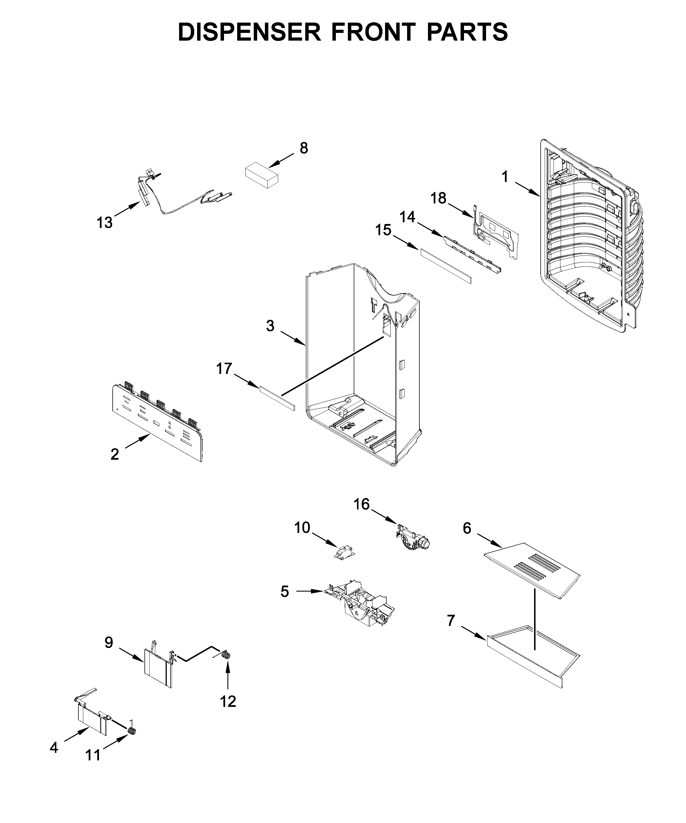 Jenn-Air JFFCC72EFP02 dispenser front parts diagram