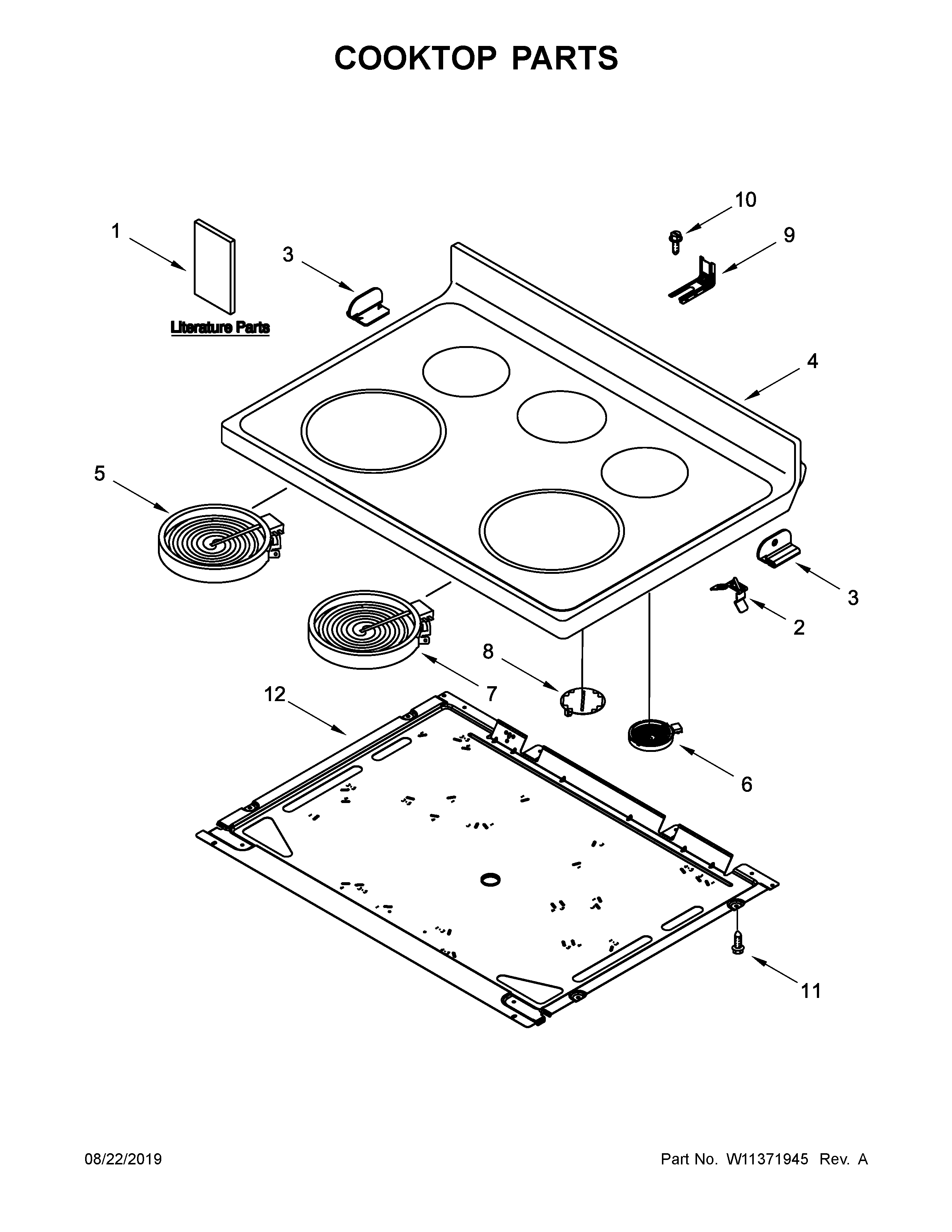 Whirlpool WFE505W0JZ0 cooktop parts diagram
