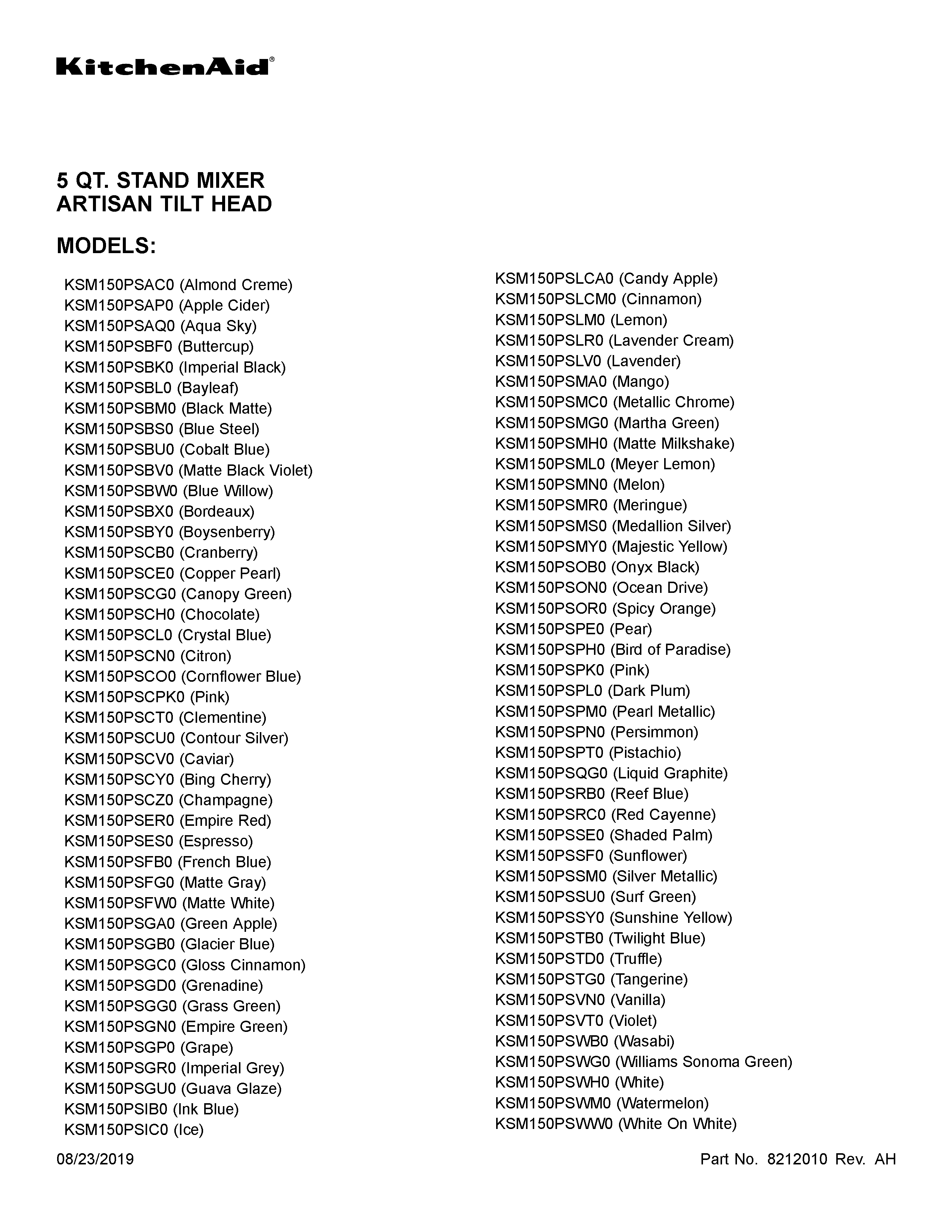 KitchenAid KSM150EPMC0 cover sheet diagram