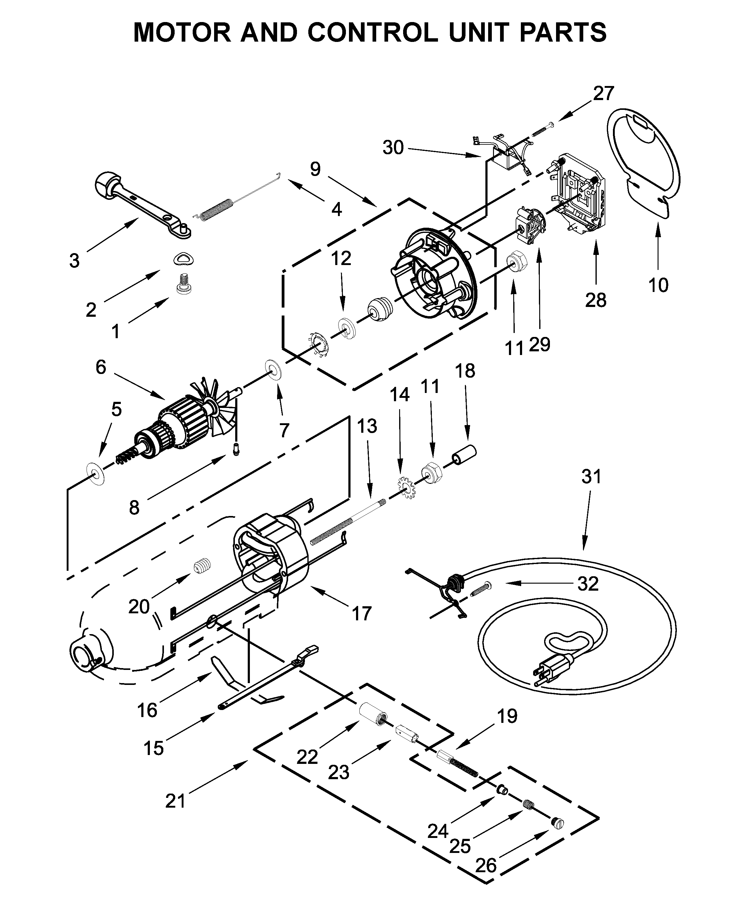KitchenAid KSM150EPMC0 motor and control unit parts diagram