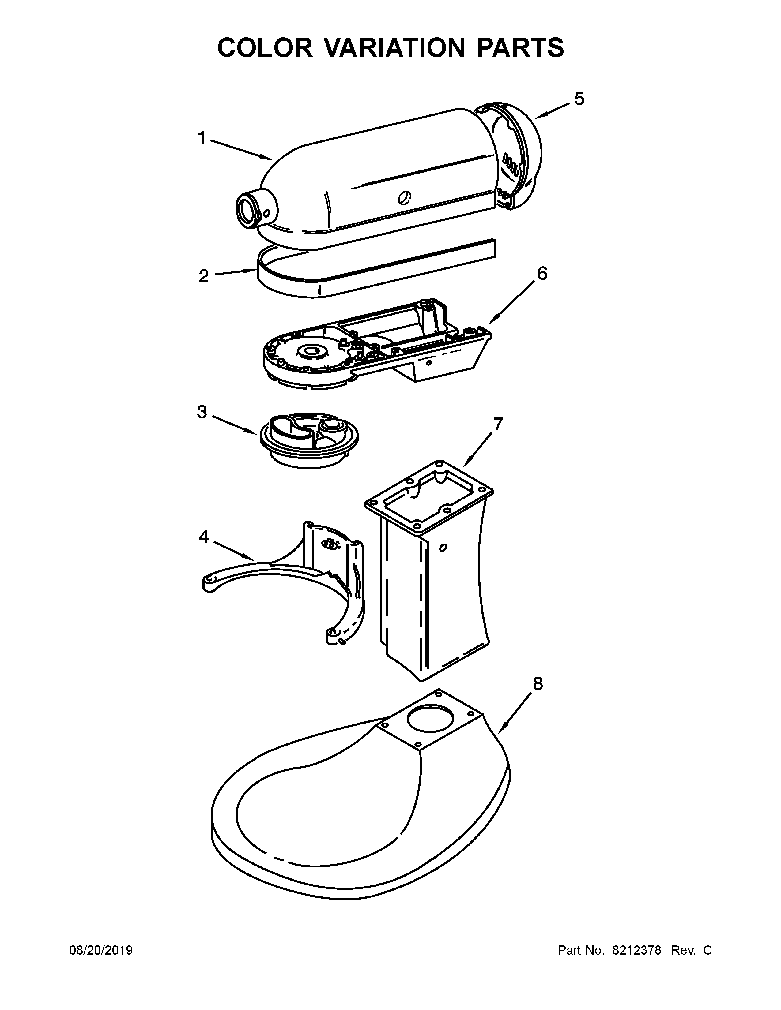 KitchenAid 5KPM5BOB4 color variation parts diagram