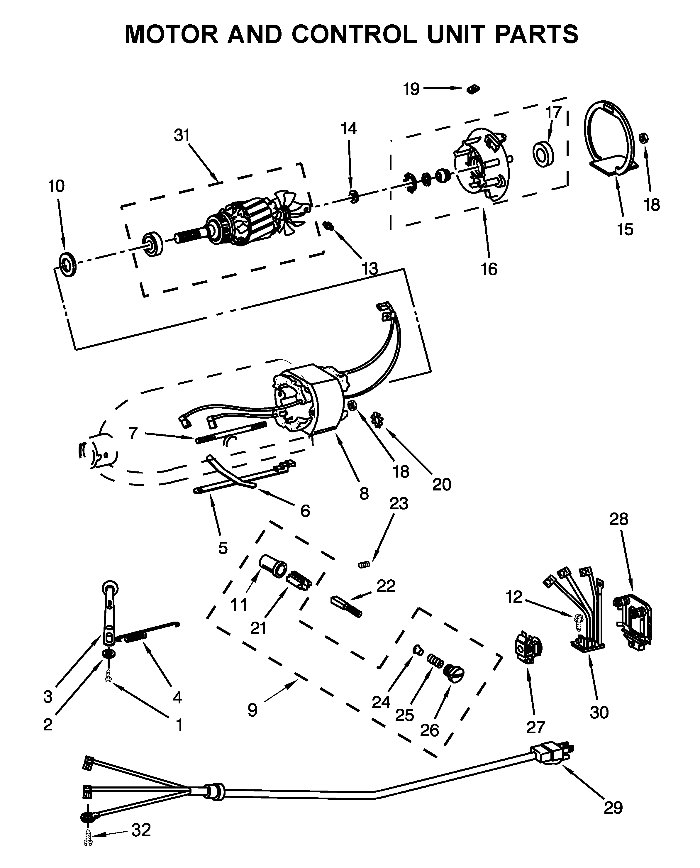 KitchenAid 5KPM5BOB4 motor and control unit parts diagram