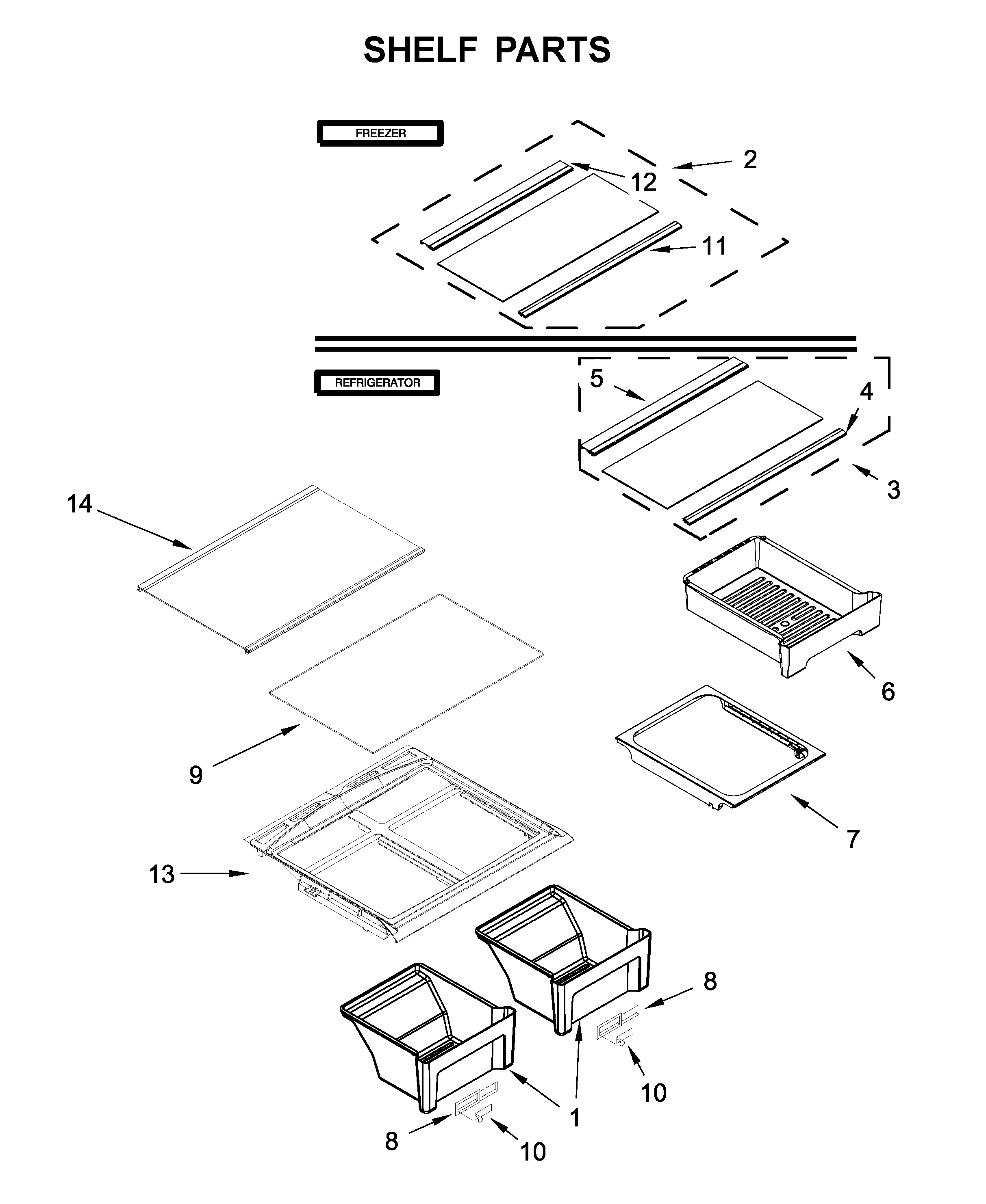 Whirlpool WRT518SZFM00 shelf parts diagram