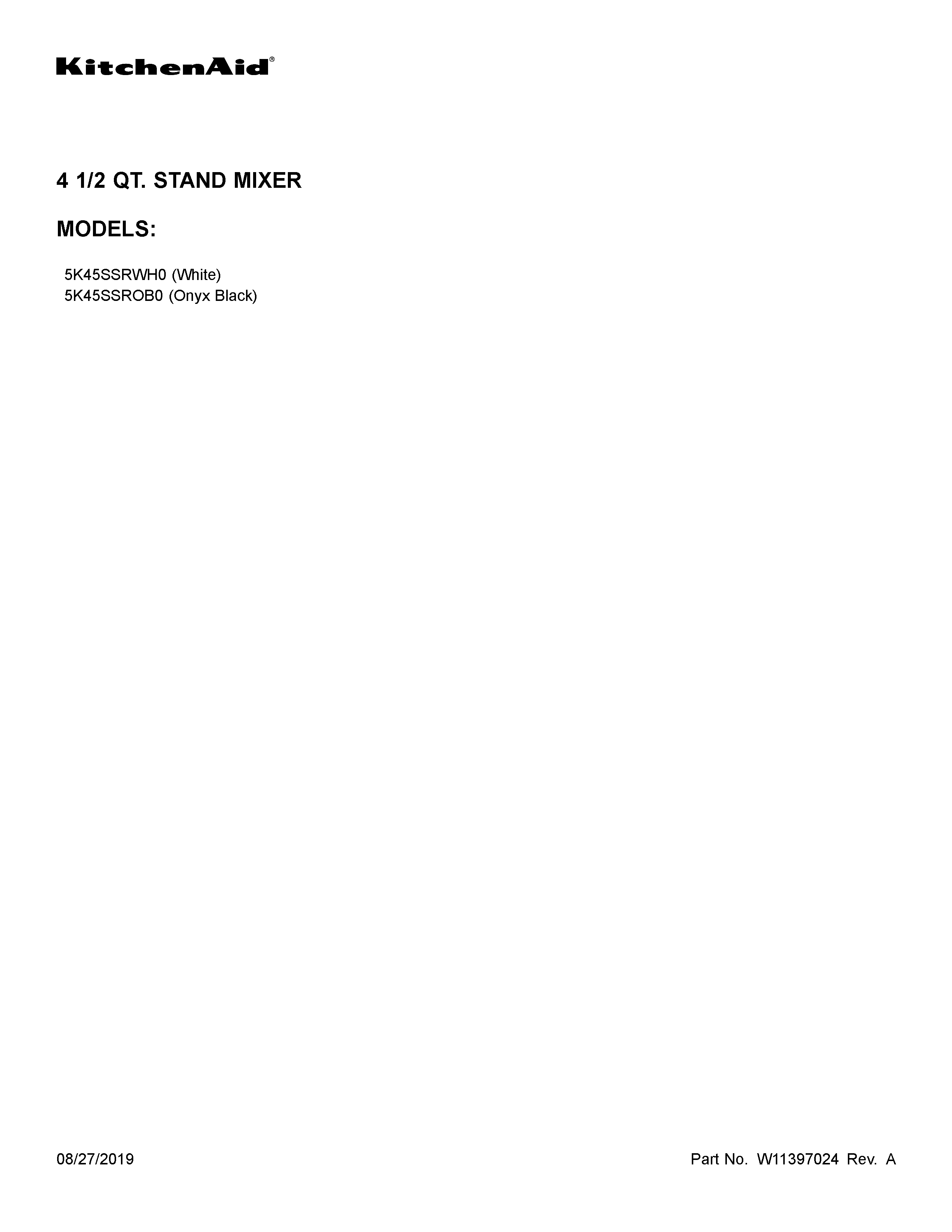 KitchenAid 5K45SSROB0 cover sheet diagram