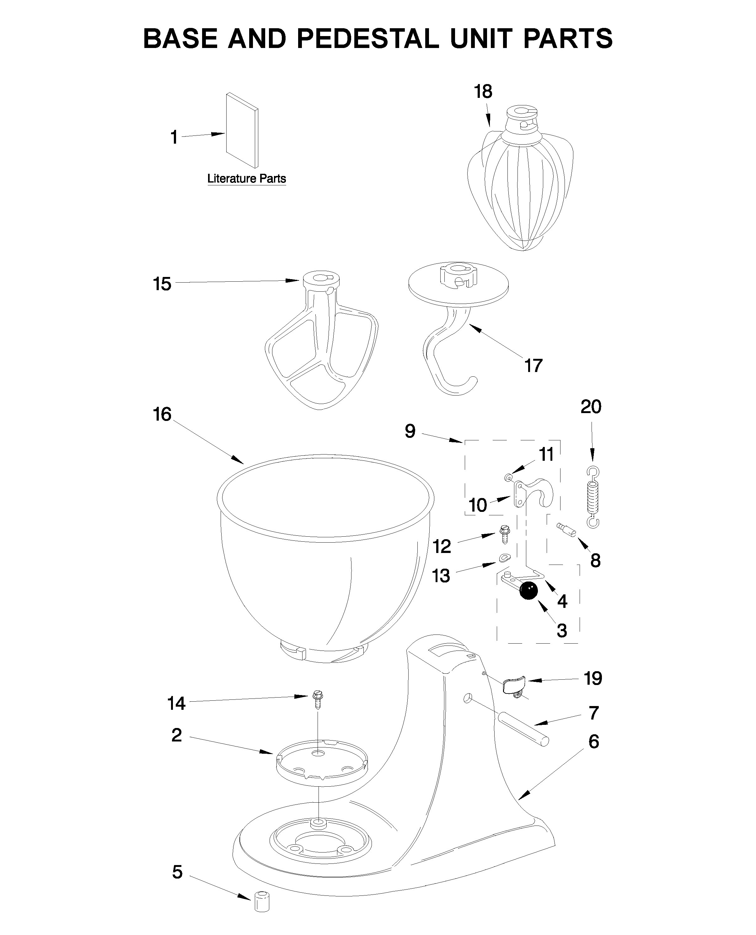 KitchenAid 5K45SSROB0 base and pedestal unit parts diagram