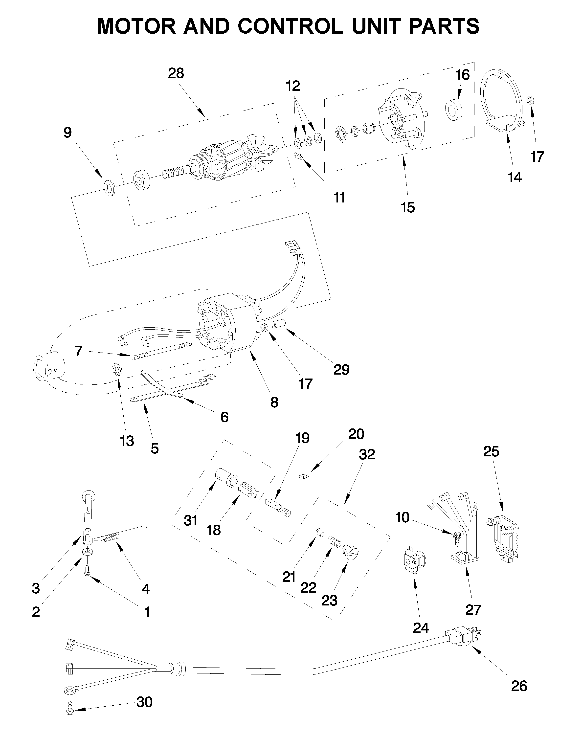 KitchenAid 5K45SSROB0 motor and control unit parts diagram