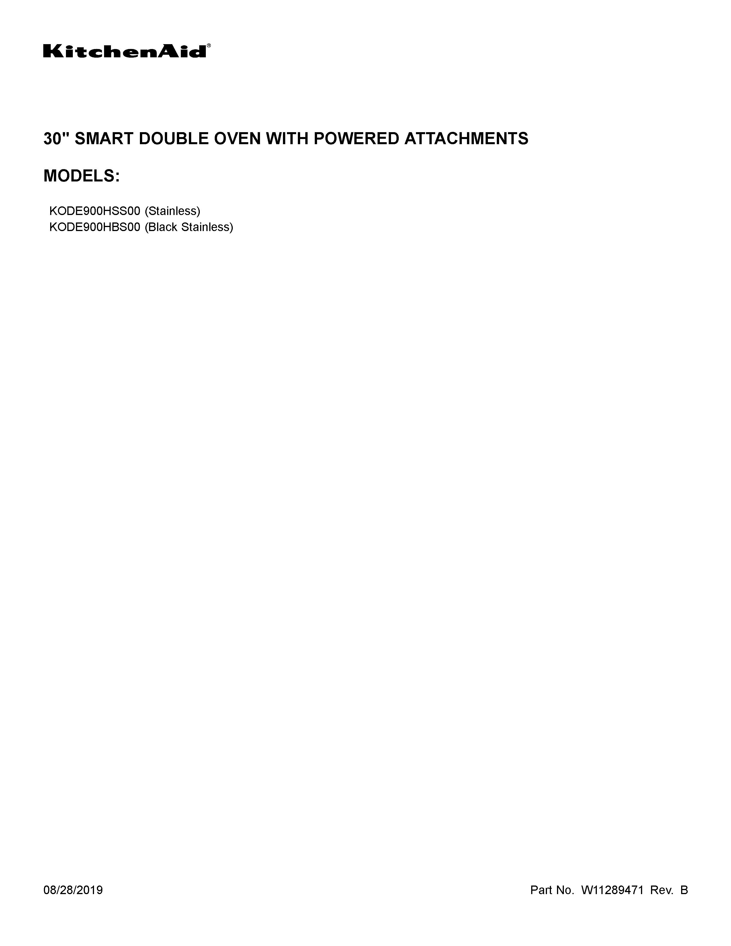 KitchenAid KODE900HBS00 cover sheet diagram