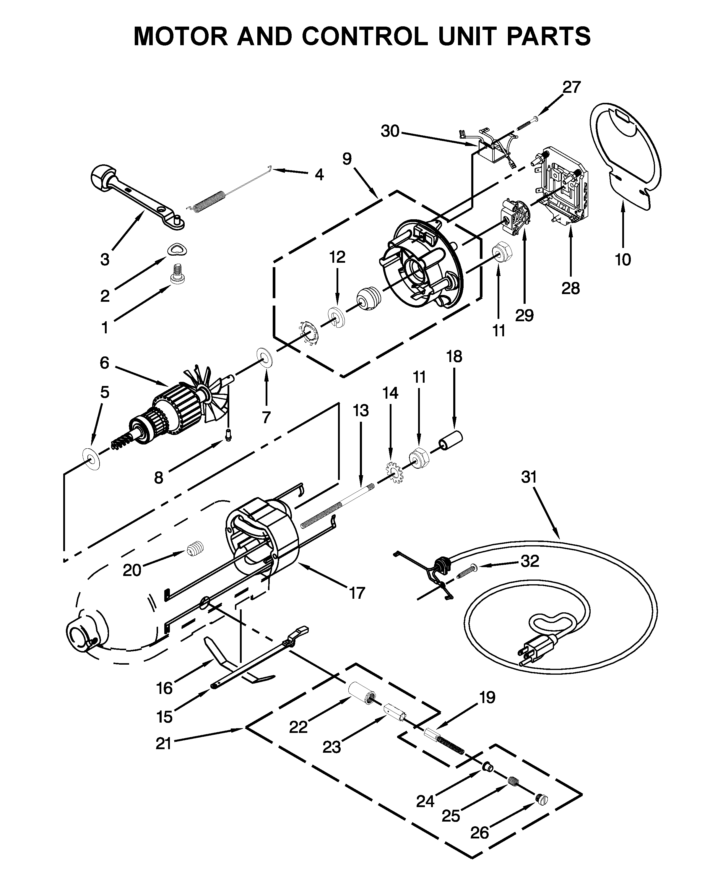 KitchenAid 5KSM125SER4 motor and control unit parts diagram