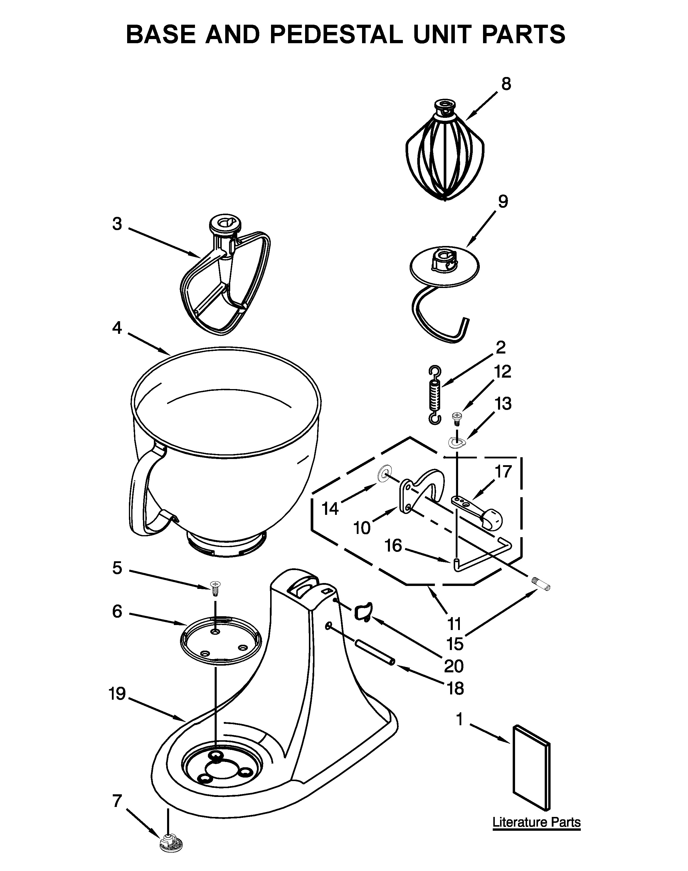 KitchenAid 5KSM125SER4 base and pedestal unit parts diagram