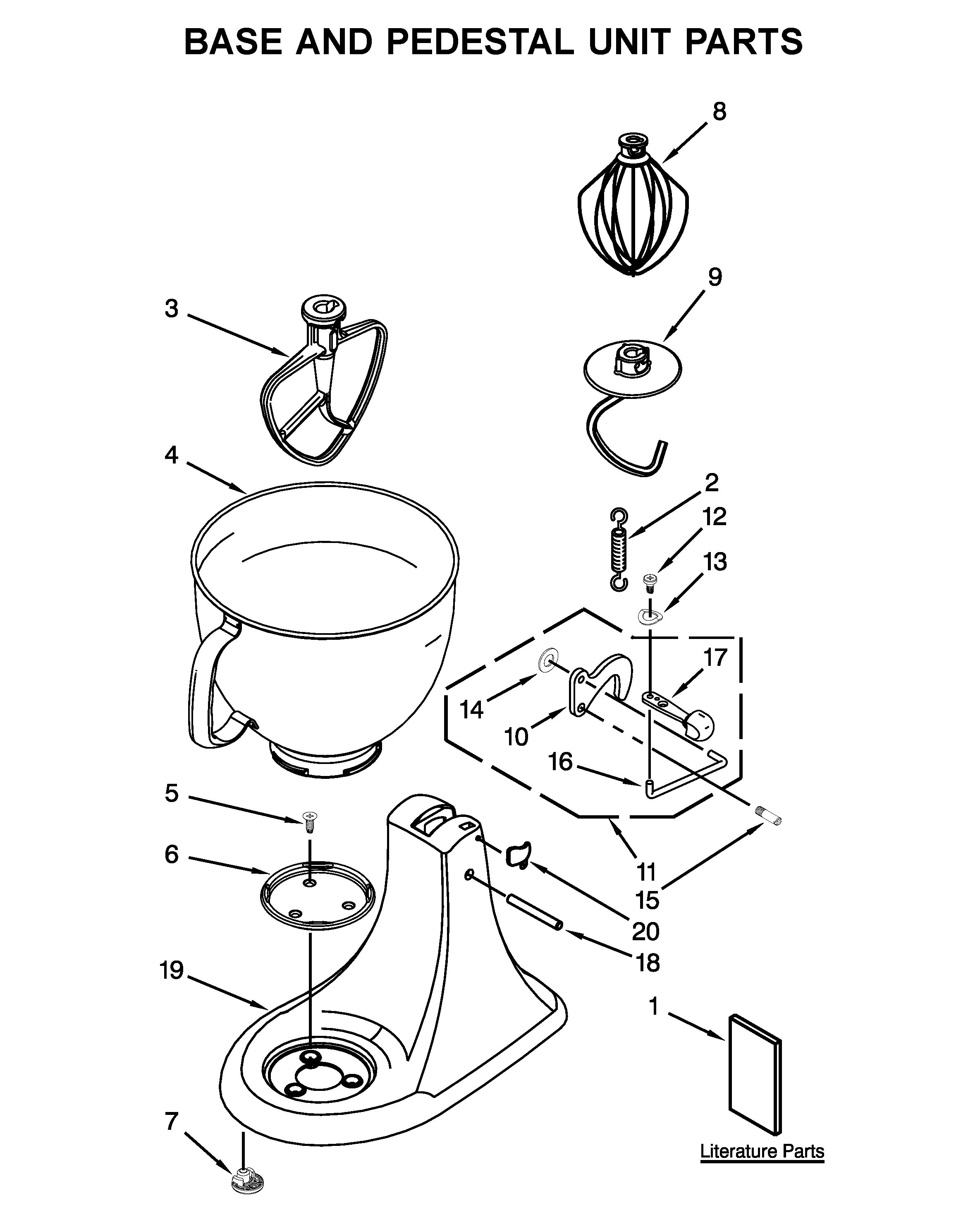 KitchenAid 5KSM125IOB4 base and pedestal unit parts diagram