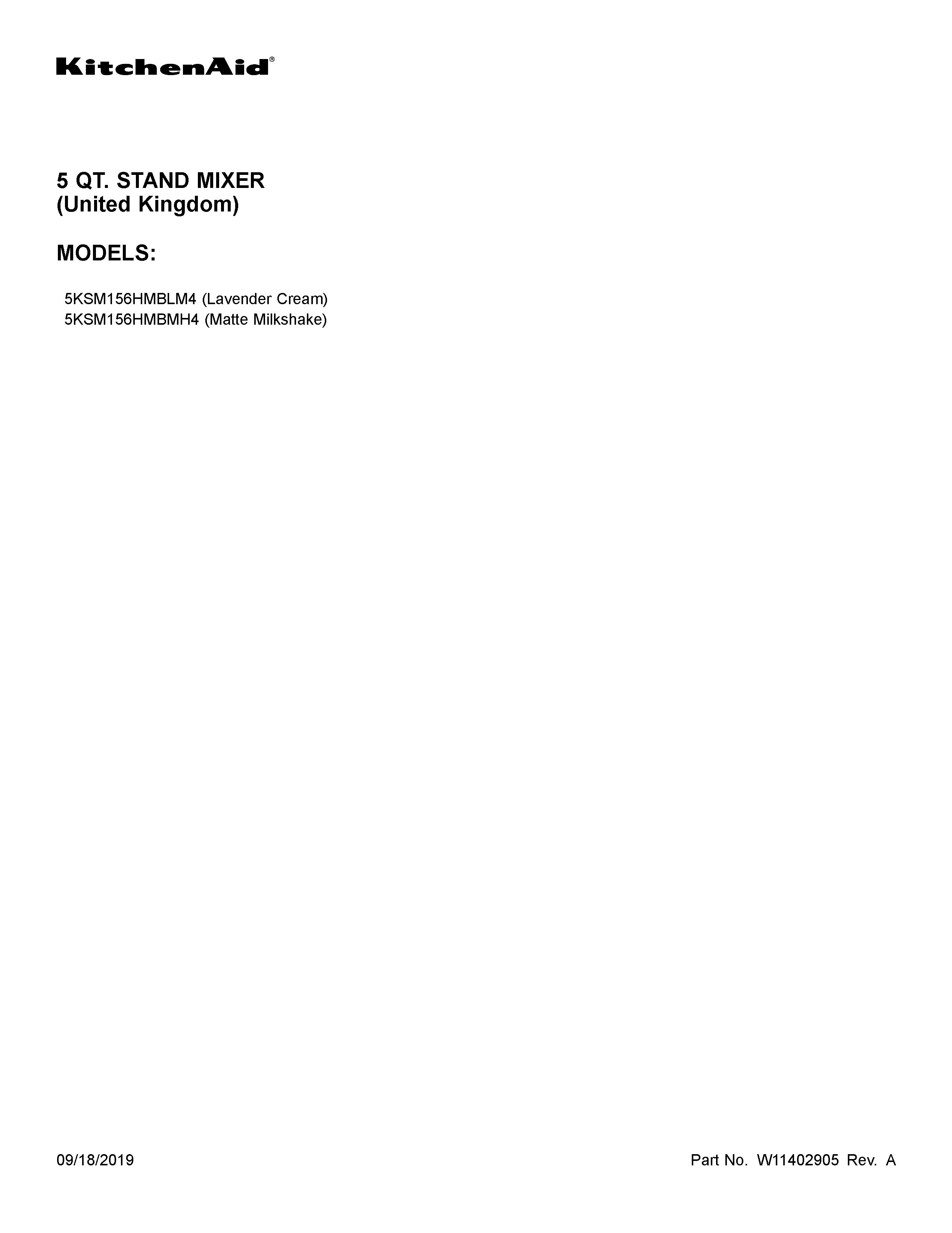 KitchenAid 5KSM156HMBLM4 cover sheet diagram