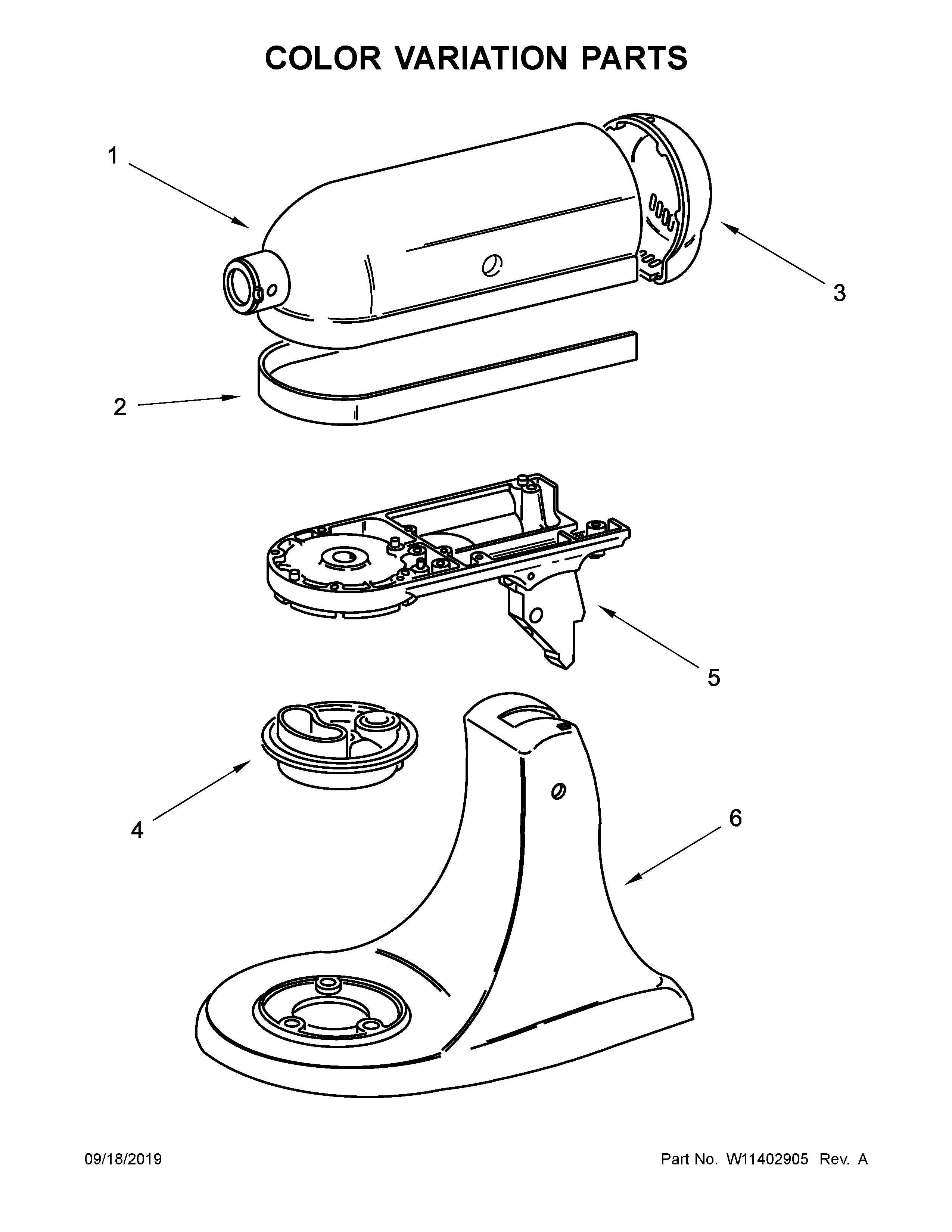 KitchenAid 5KSM156HMBLM4 color variation parts diagram