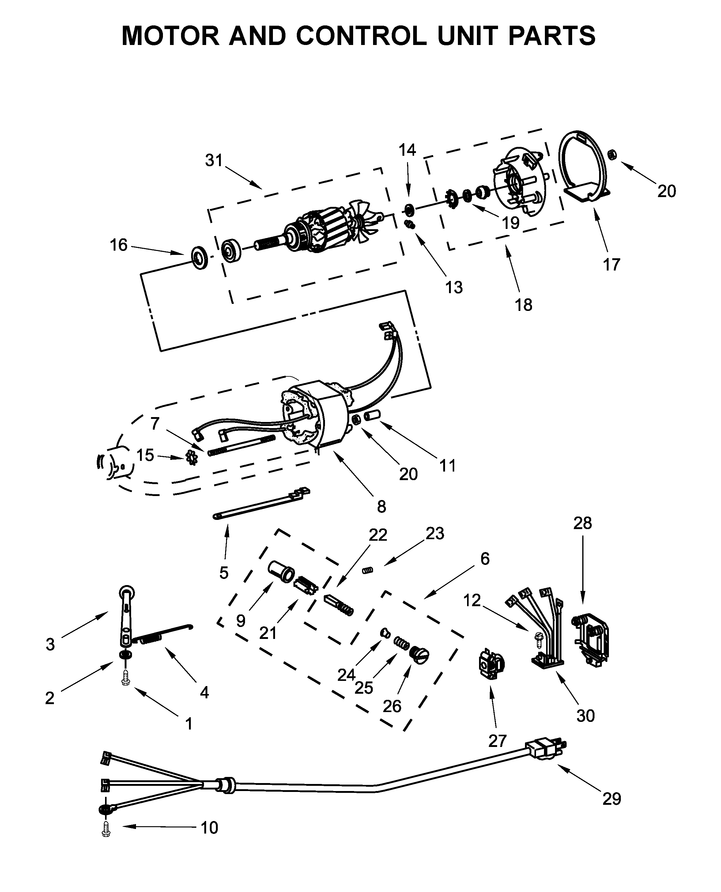 KitchenAid 5KSM156HMBLM4 motor and control unit parts diagram
