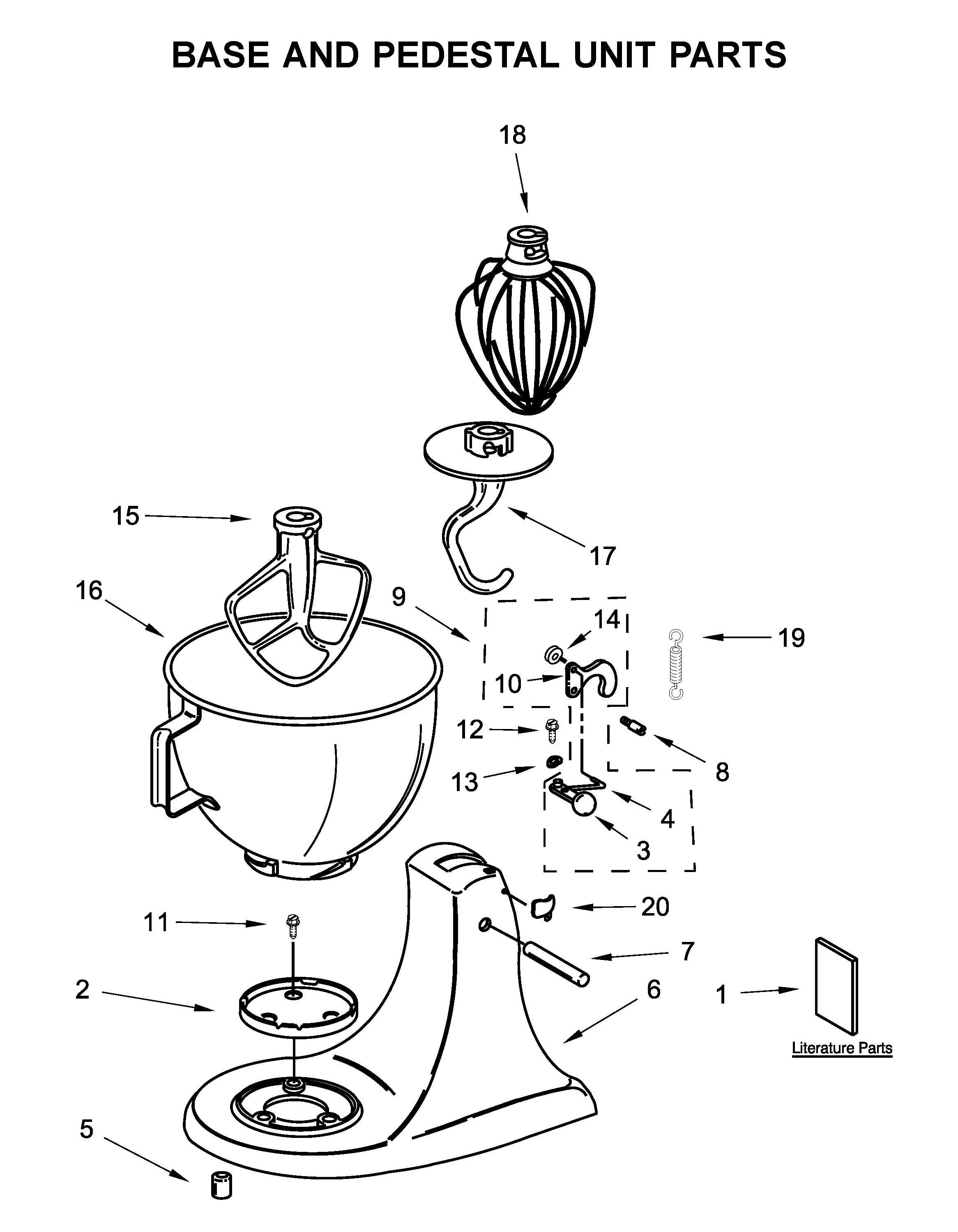 KitchenAid 5KSM156HMBLM4 base and pedestal unit parts diagram