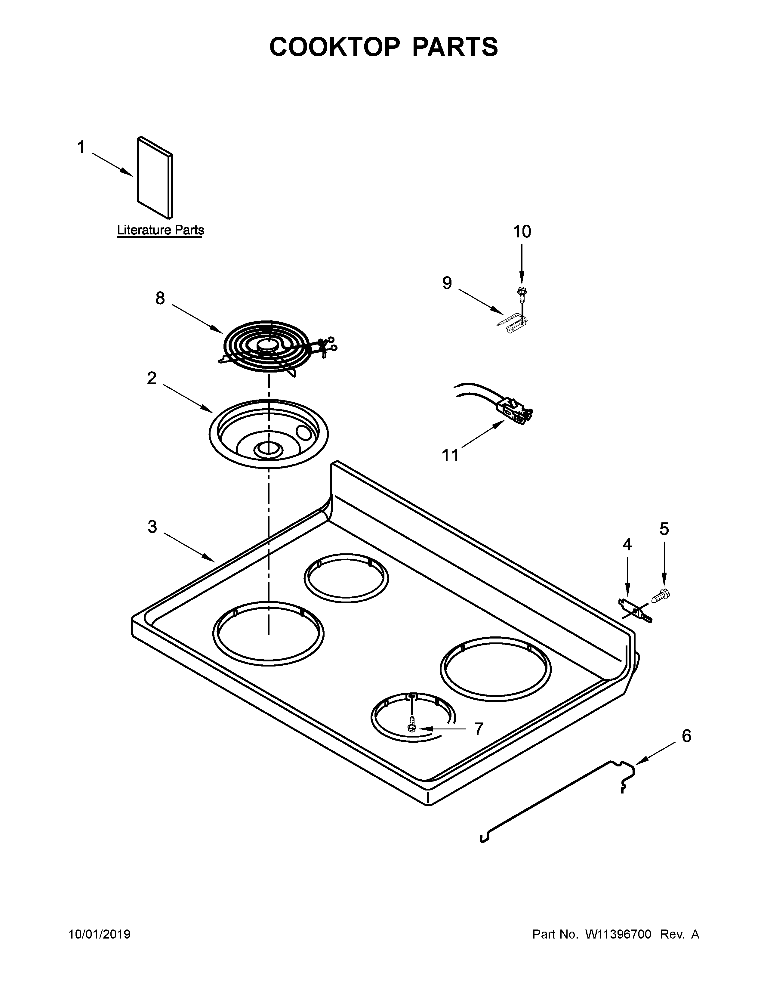 Whirlpool WFC310S0EW4 cooktop parts diagram
