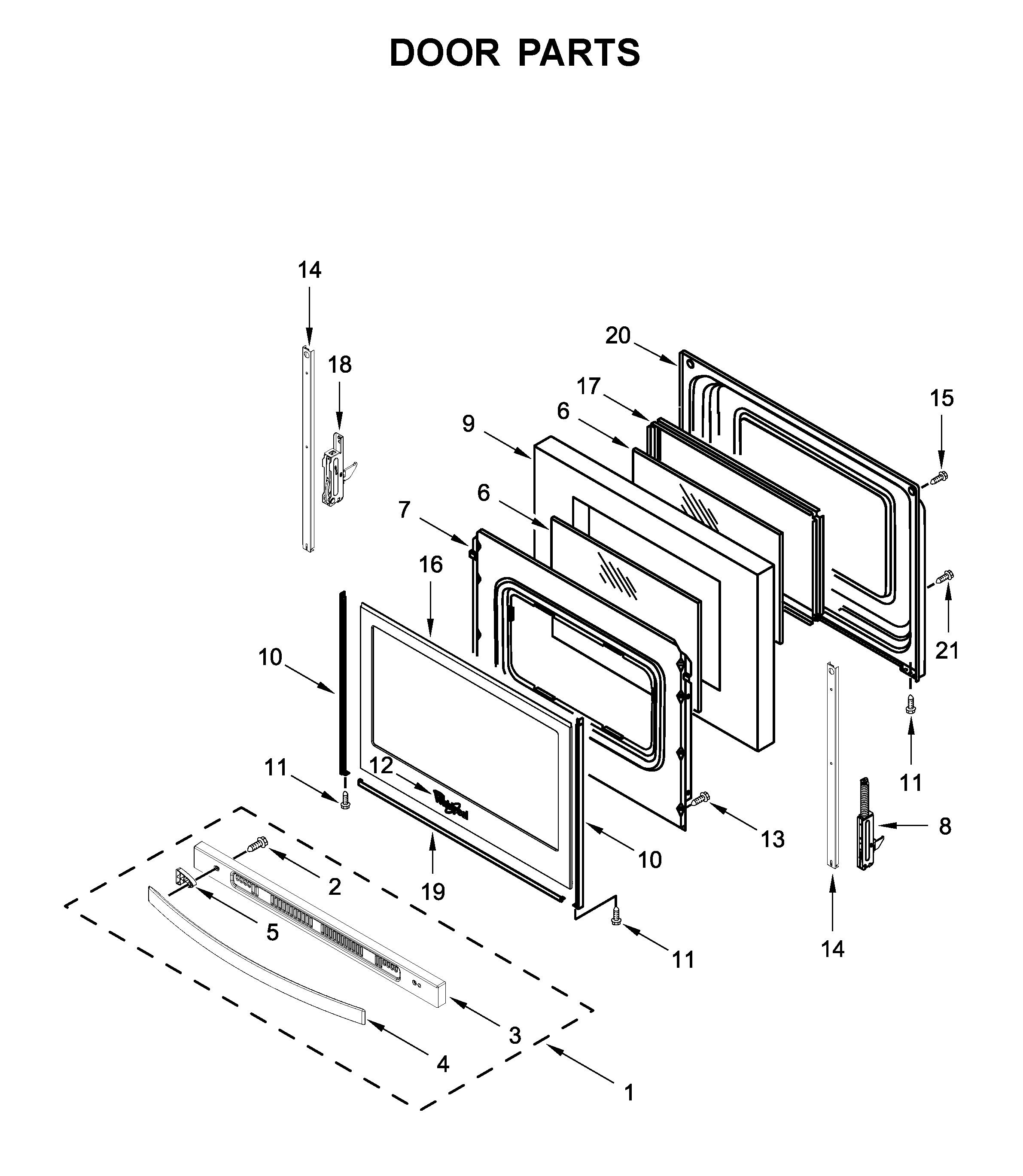 Whirlpool WFE515S0JW0 door parts diagram