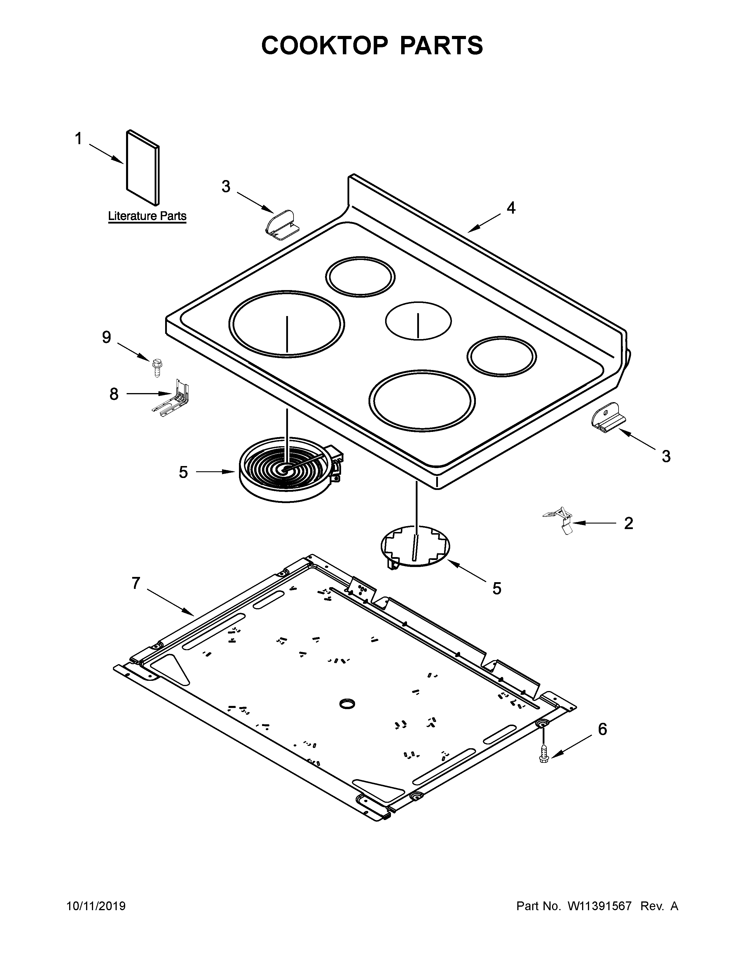 Whirlpool WFE525S0JT0 cooktop parts diagram