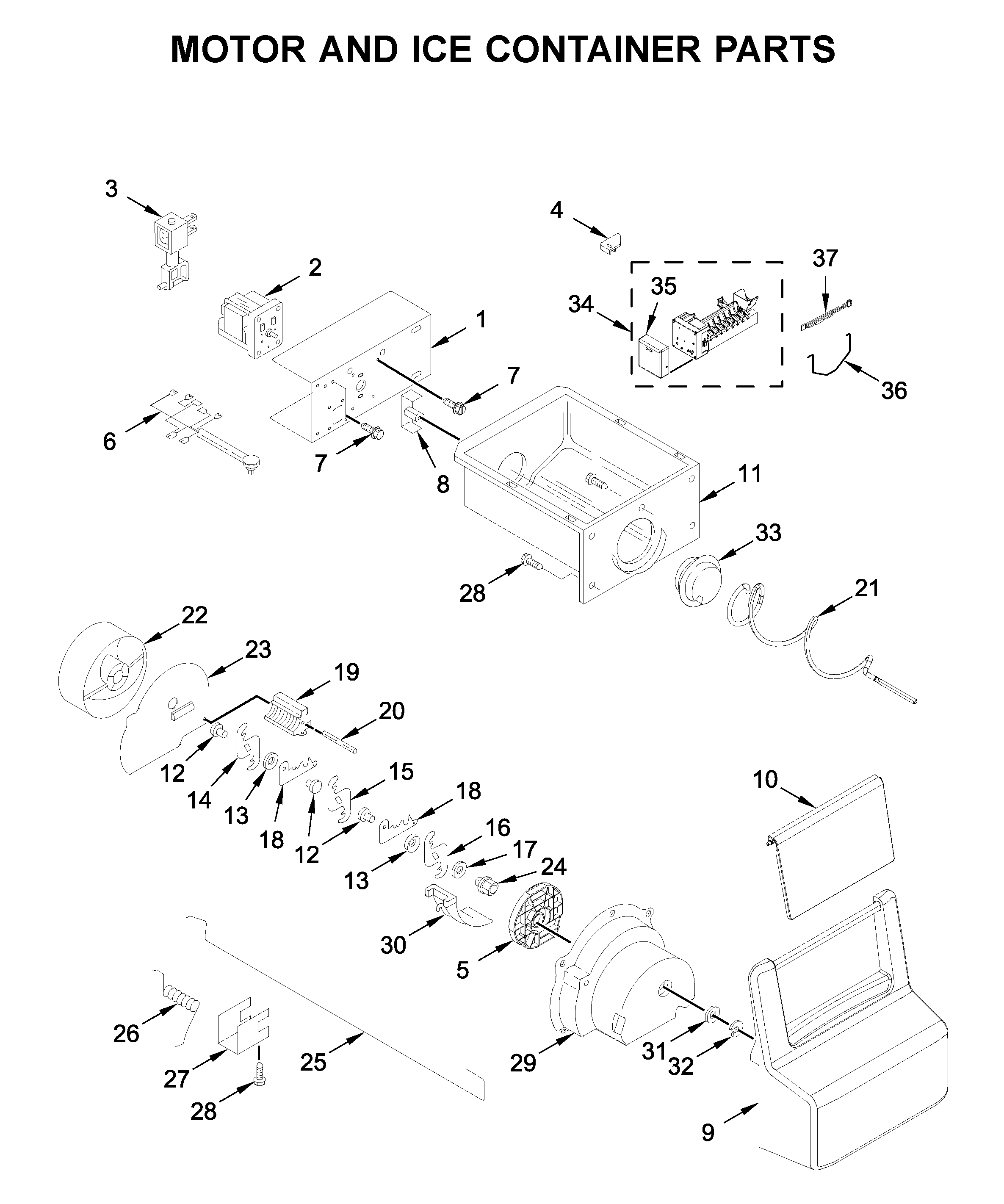 Whirlpool WRS315SDHZ03 motor and ice container parts diagram