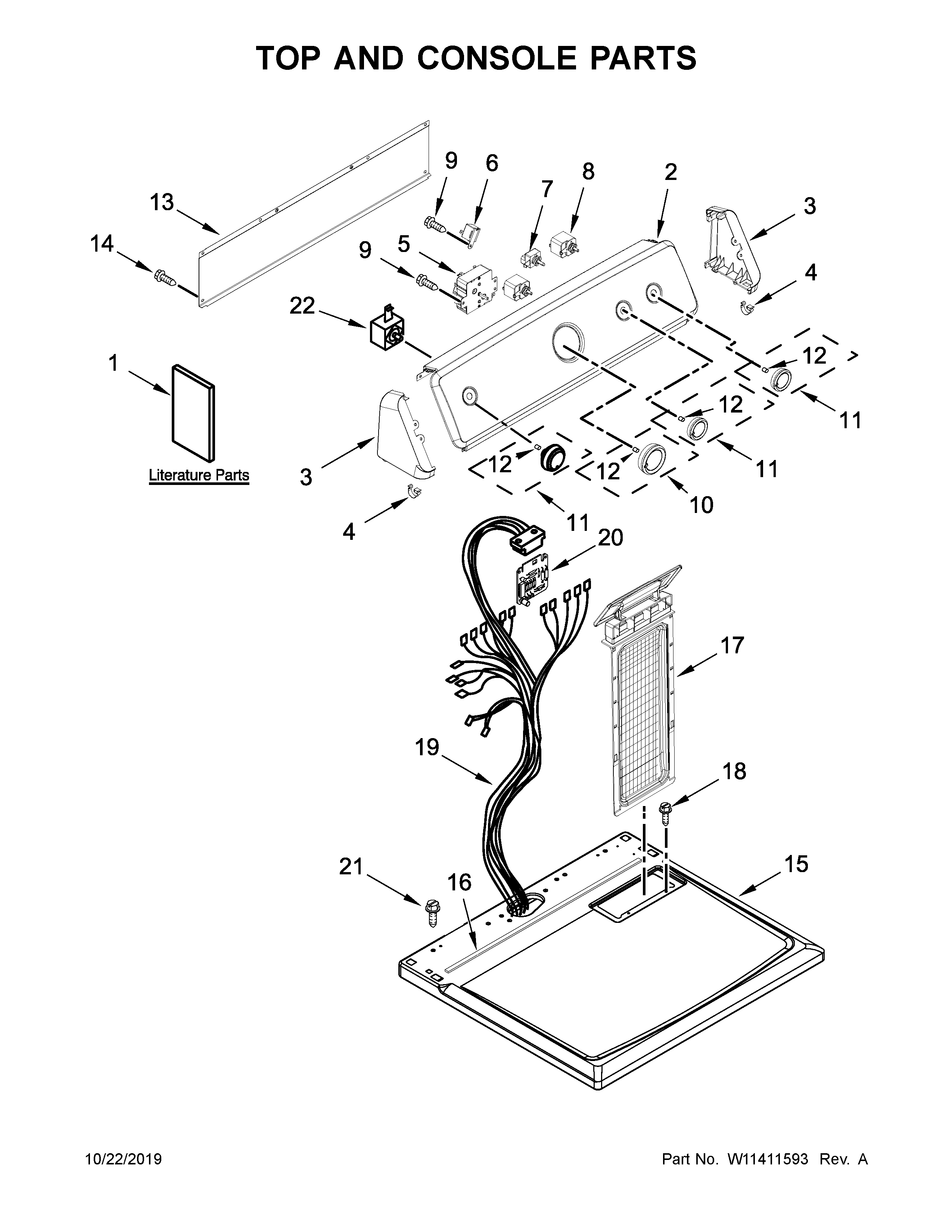 Maytag 4KMEDC430JW0 top and console parts diagram