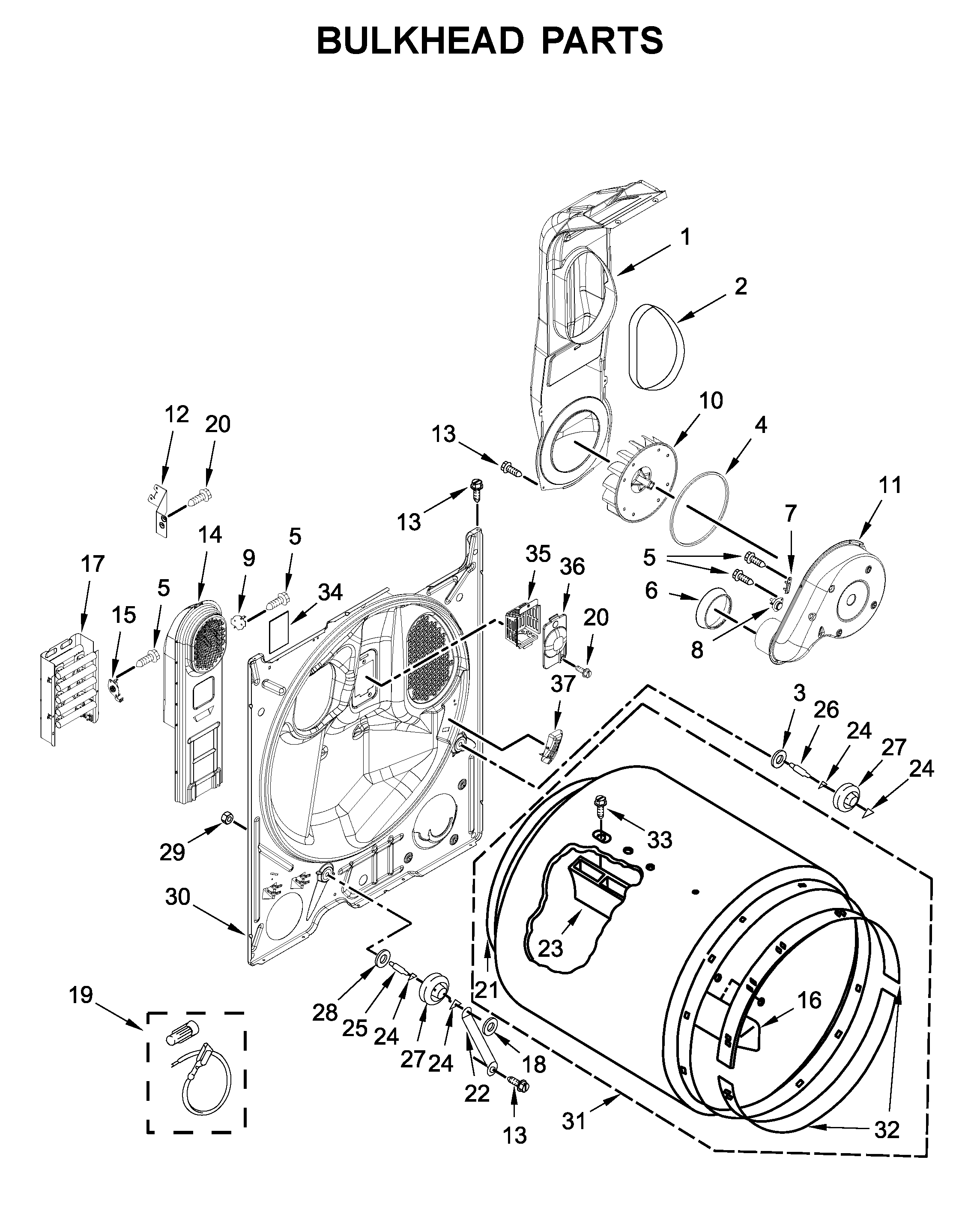 Maytag 4KMEDC430JW0 bulkhead parts diagram
