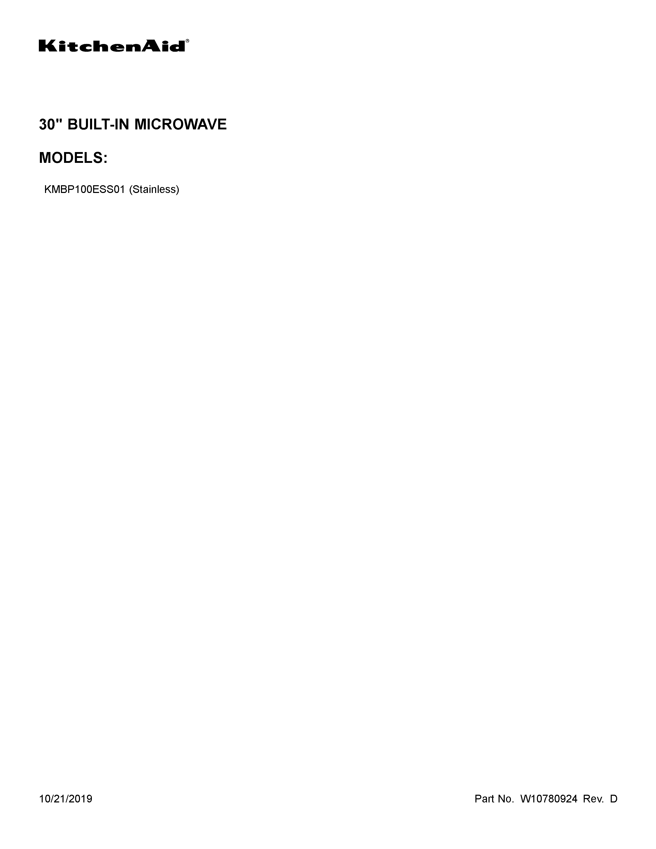 KitchenAid KMBP100ESS01 cover sheet diagram