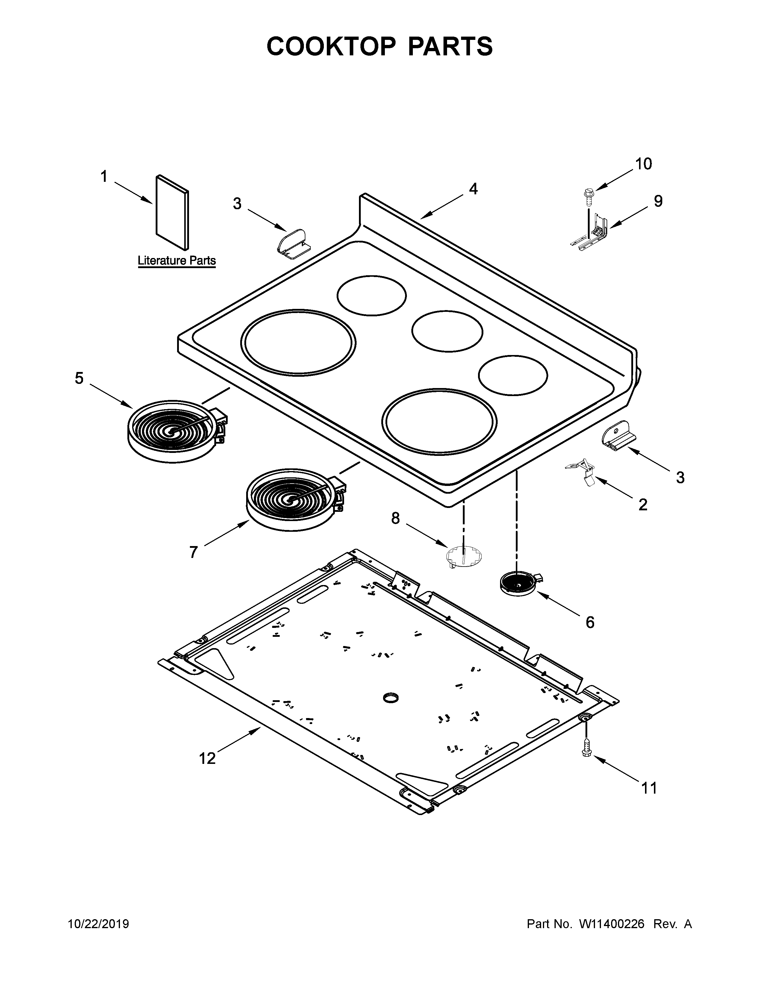Whirlpool WFE505W0HB2 cooktop parts diagram