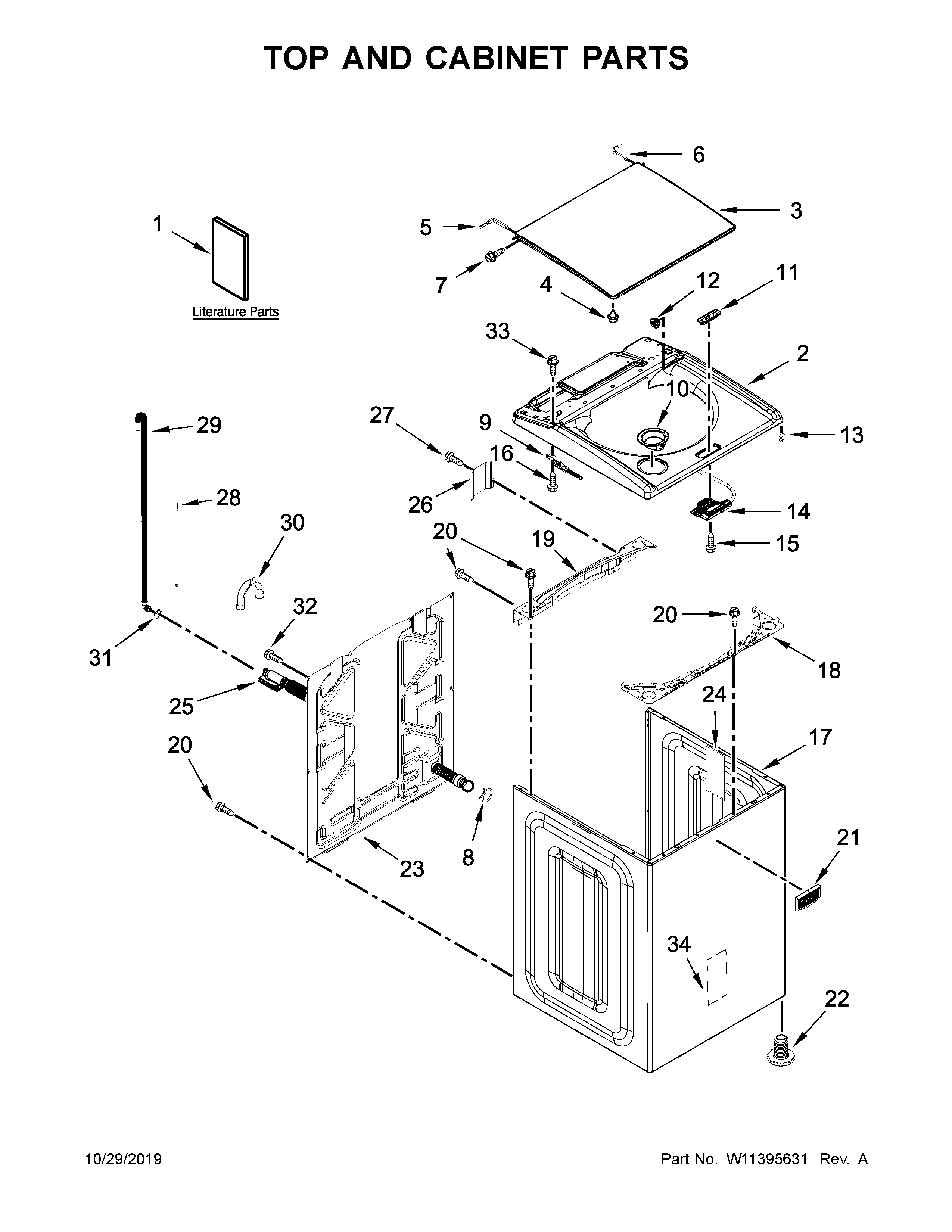 Maytag MVWB835DW5 top and cabinet parts diagram