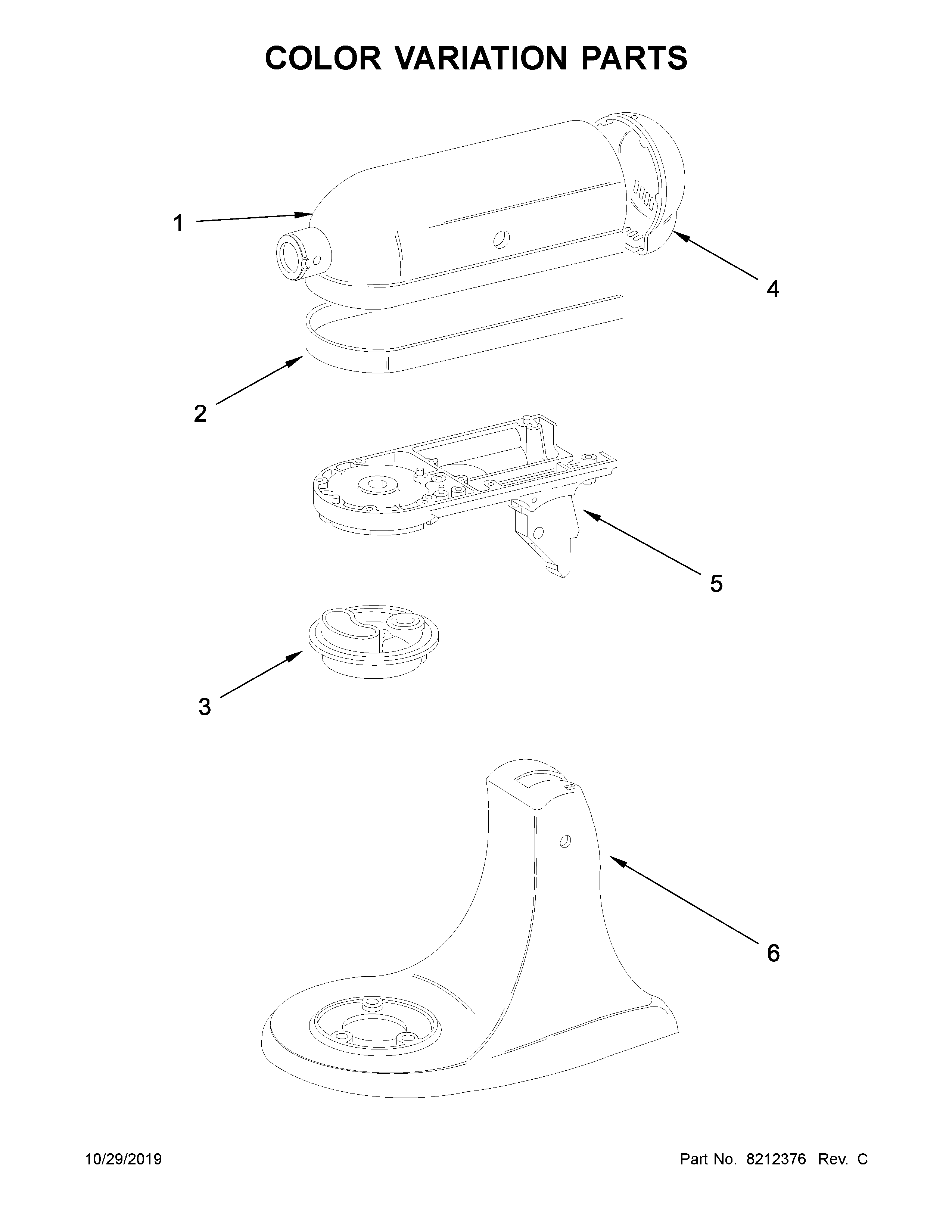 KitchenAid 5K45SSESL4 color variation parts diagram